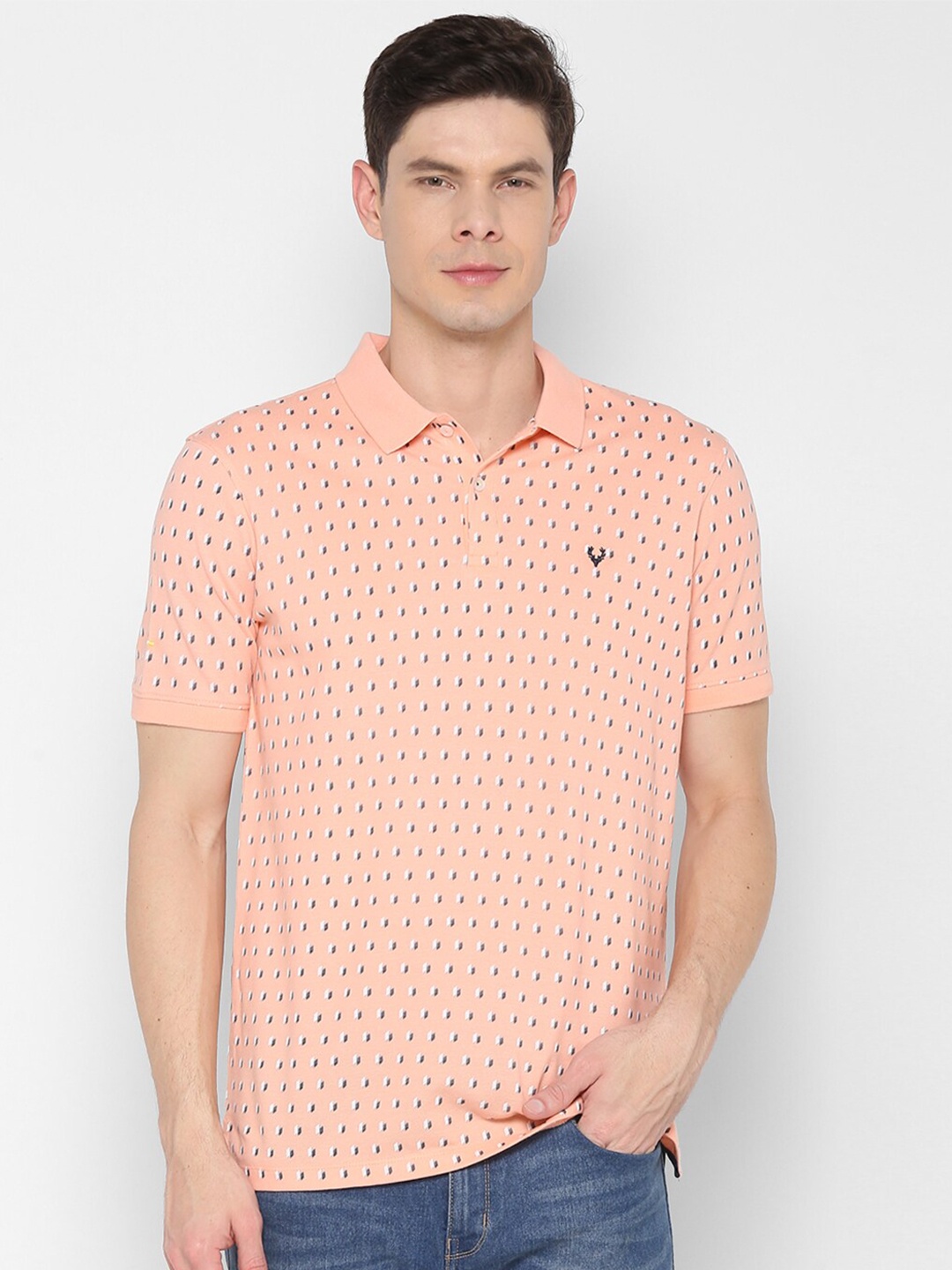 

Allen Solly Men Peach-Coloured Printed Polo Collar T-shirt