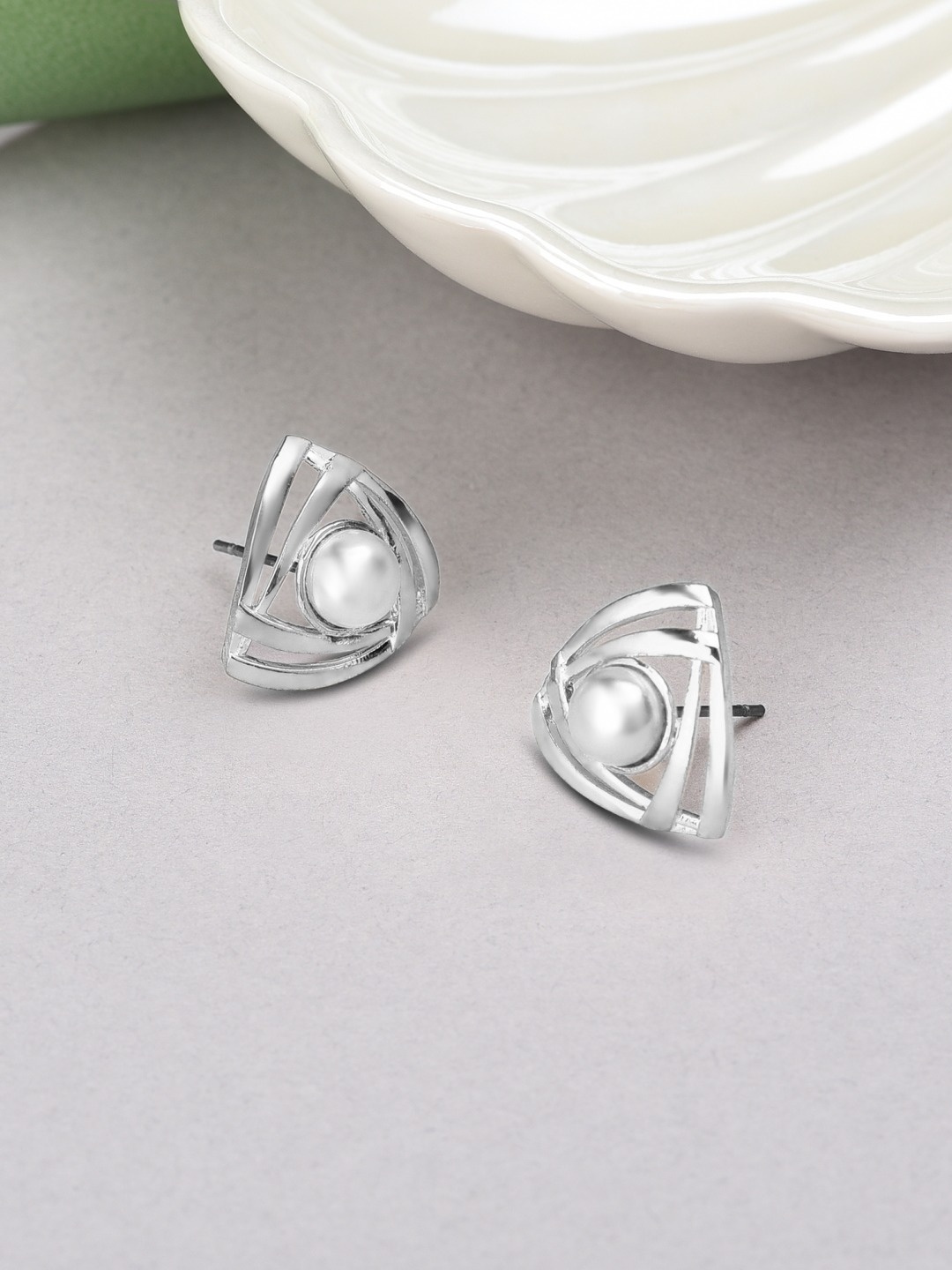 

AMI Silver-Plated CZ Geometric Studs Earrings