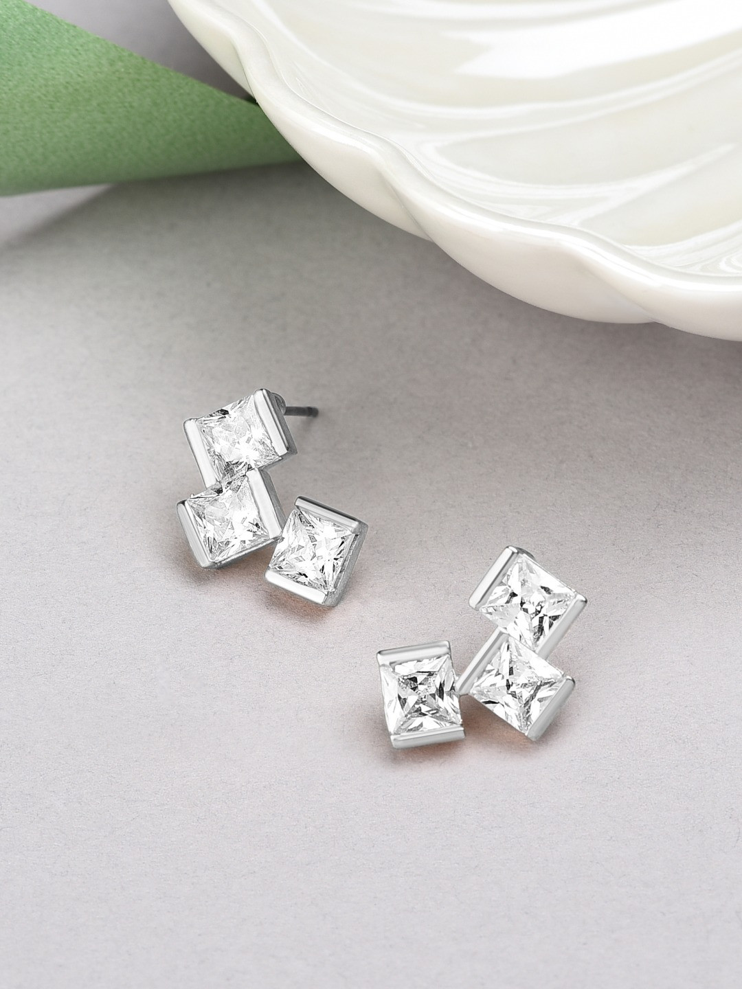 

AMI Silver-Plated CZ Contemporary Studs Earrings