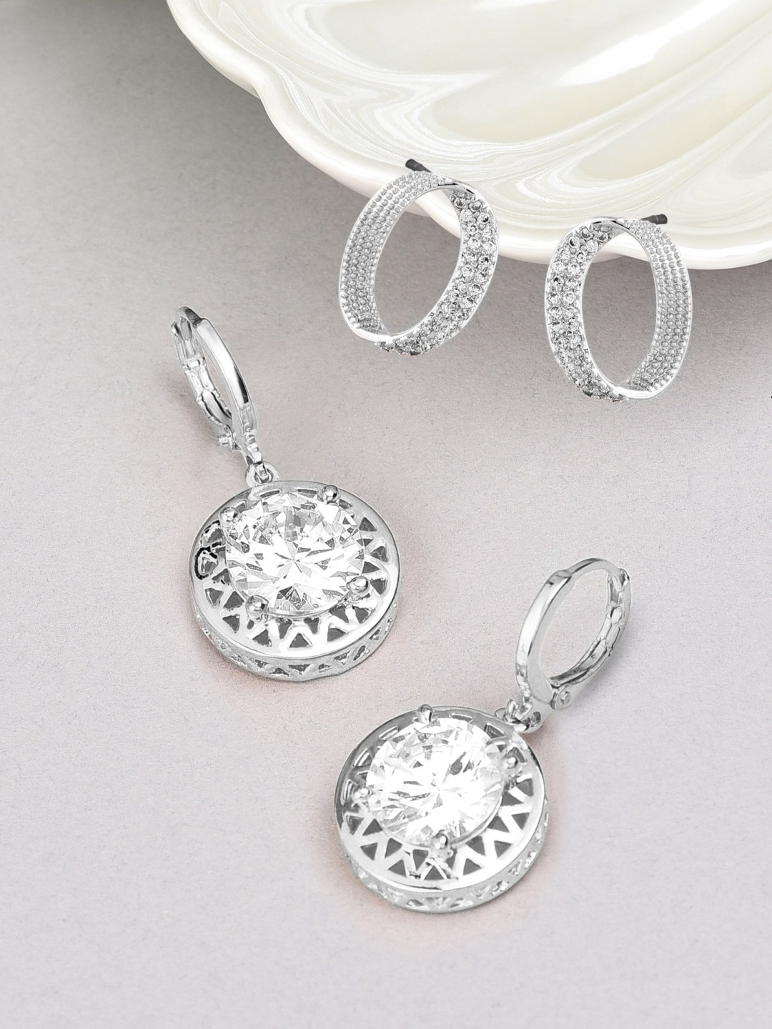 

AMI Set of 2 Silver Tone Cubic Zirconia Brass Stud & Drop Earring
