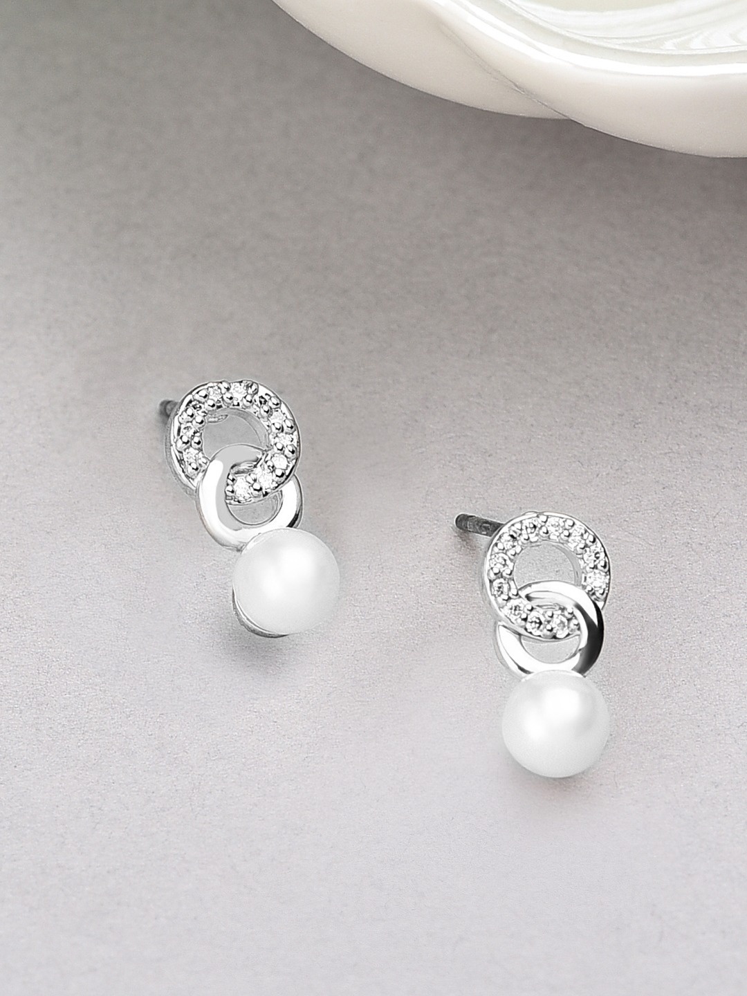 

AMI Silver-Plated CZ Studded Contemporary Studs Earrings