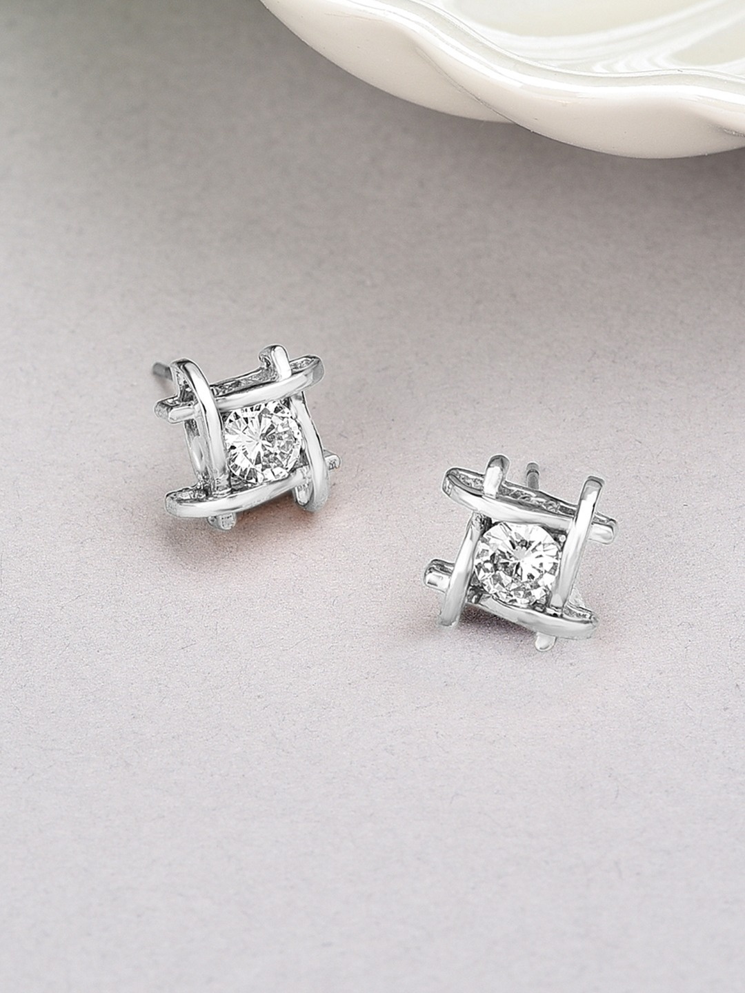 

AMI Silver-Plated Cubic Zirconia Contemporary Stud Earring