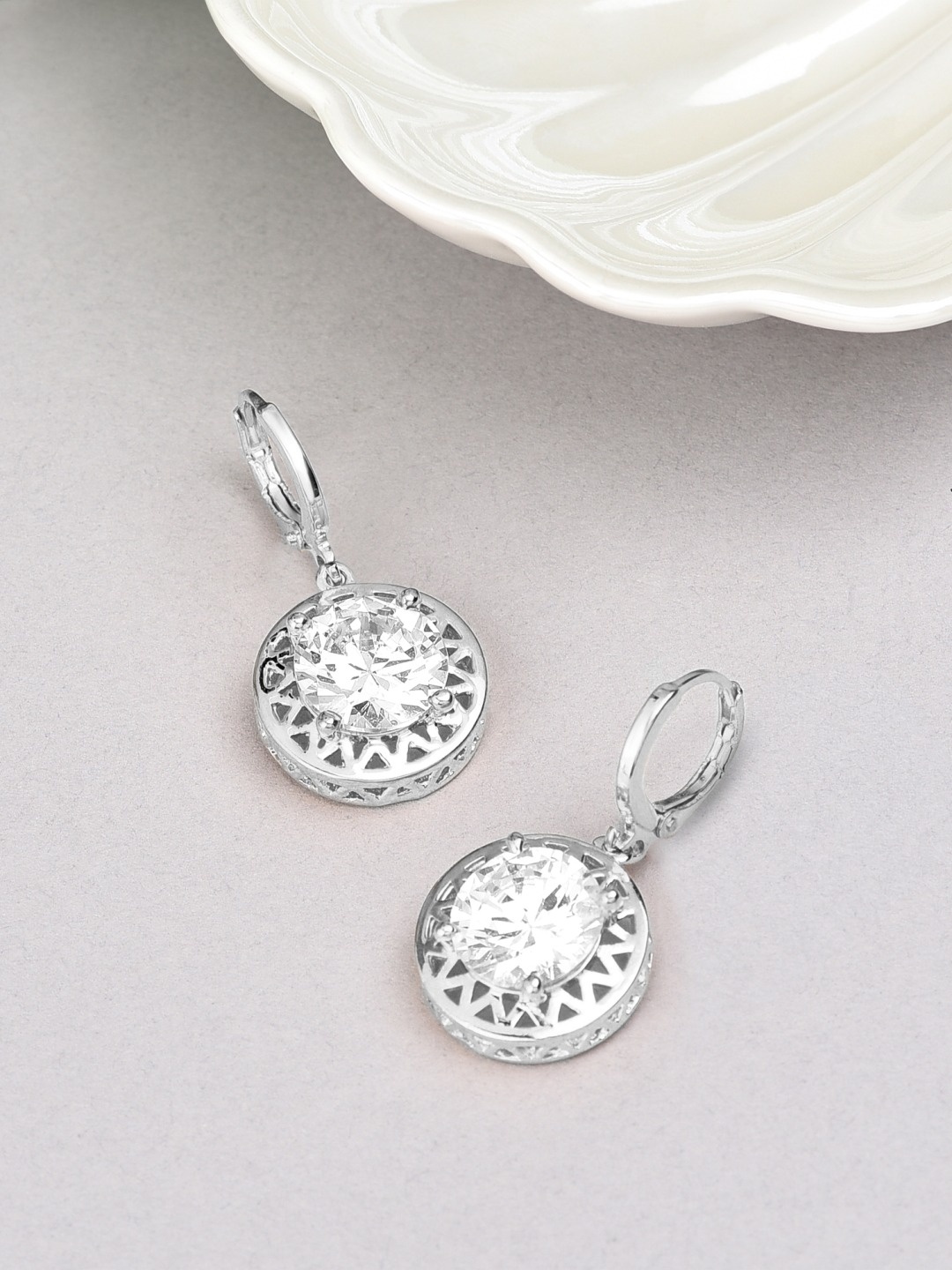 

AMI Silver-Plated CZ Studded Contemporary Drop Earrings