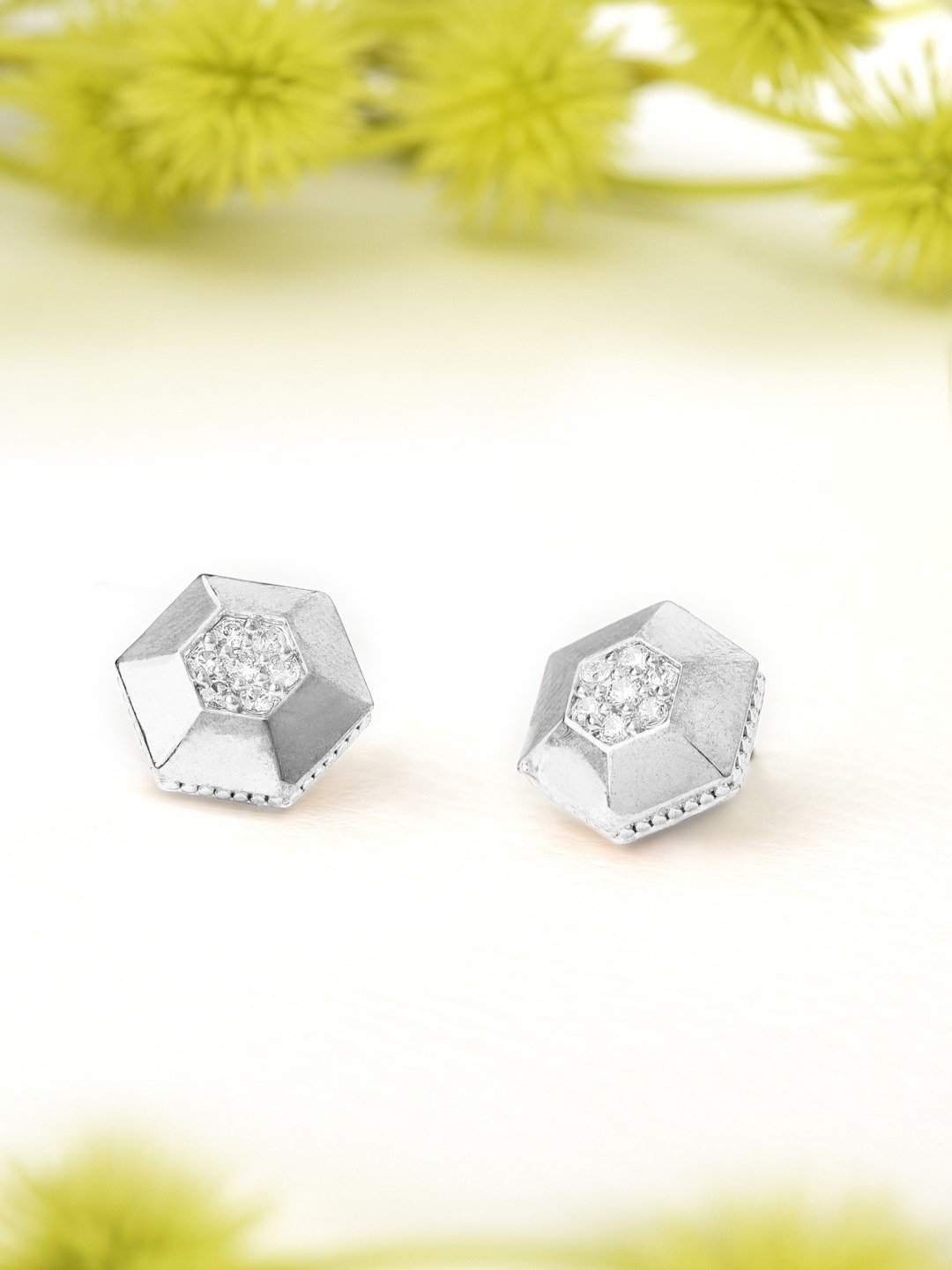 

AMI Silver-Plated CZ Geometric Studs Earrings