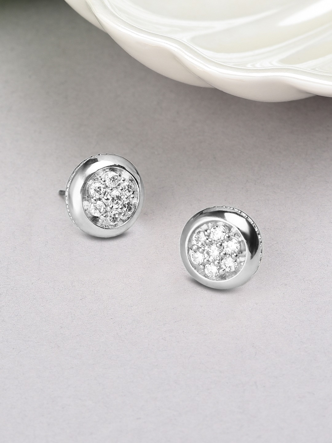 

AMI Silver-Plated Cubic Zirconia Contemporary Circular Stud Earrings