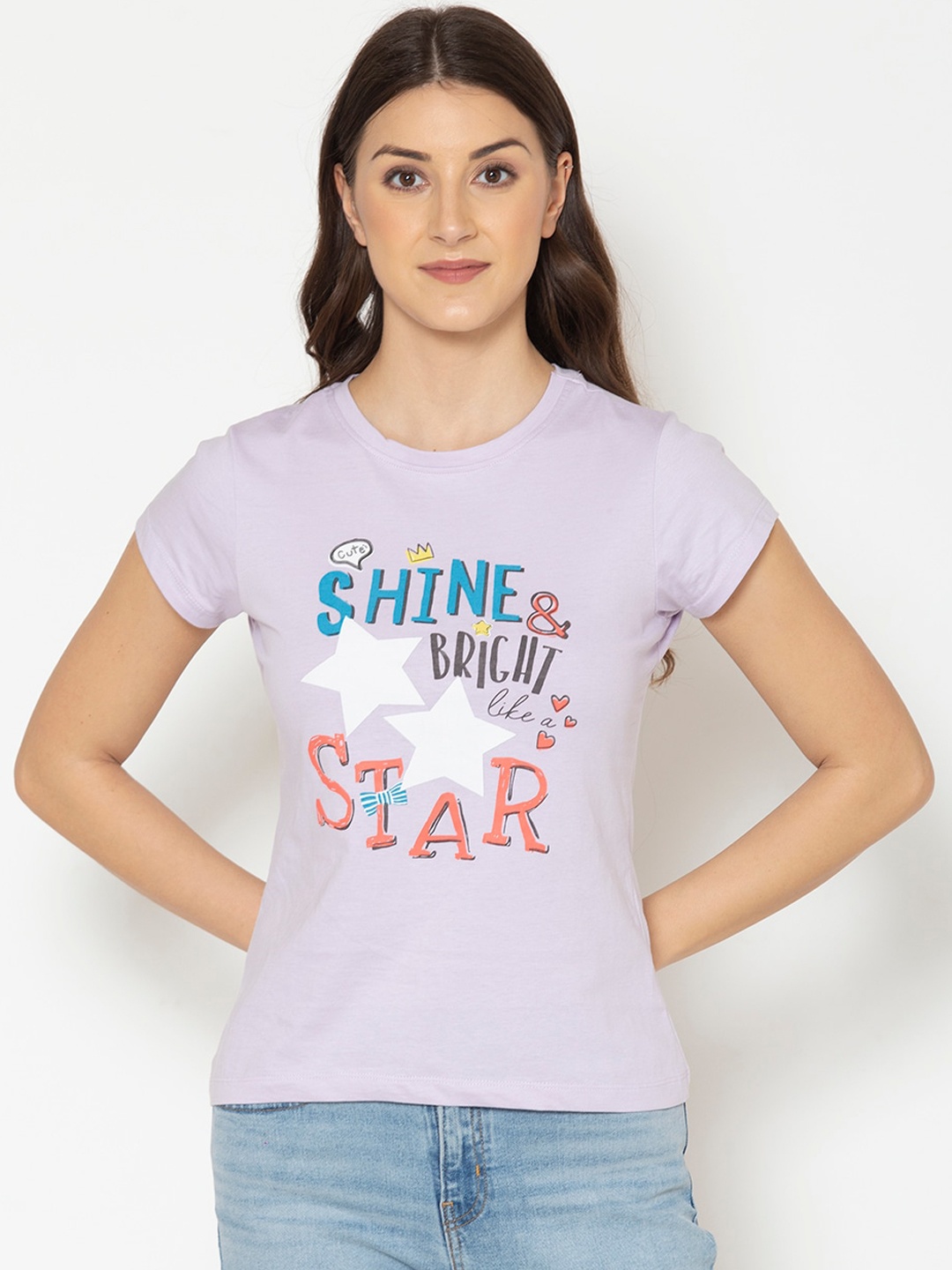 

Lounge Dreams Women Lavender Typography Printed Pure Cotton T-shirt