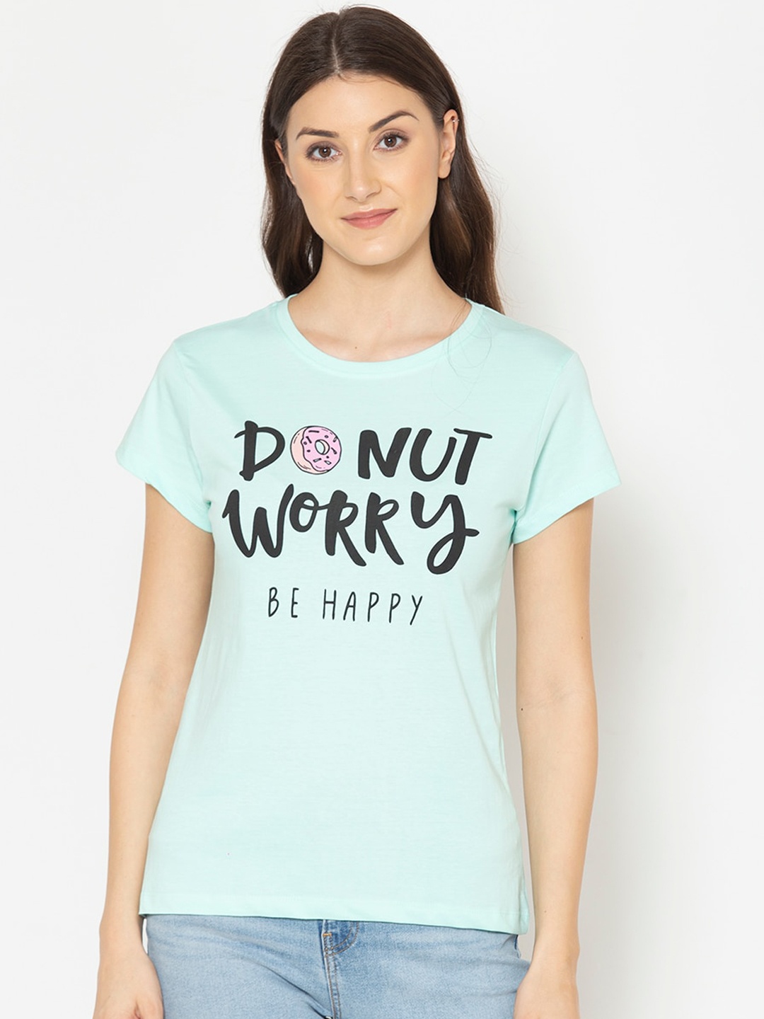 

Lounge Dreams Women Blue Printed Pure Cotton Lounge T-shirt