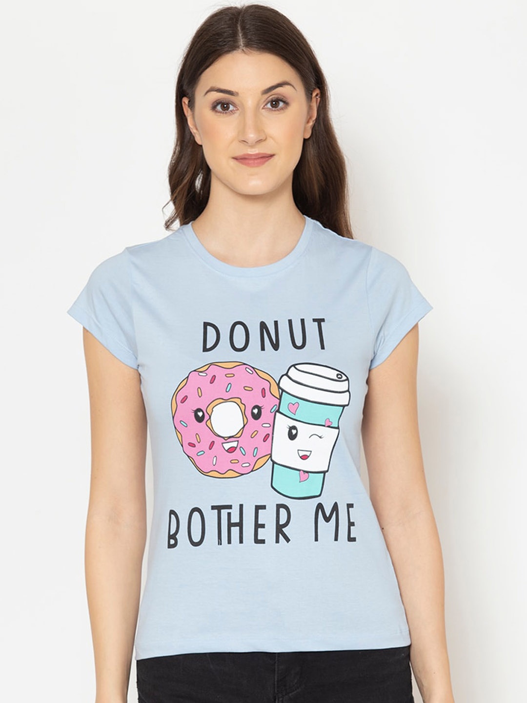 

Lounge Dreams Women Blue Printed Pure Cotton T-shirt
