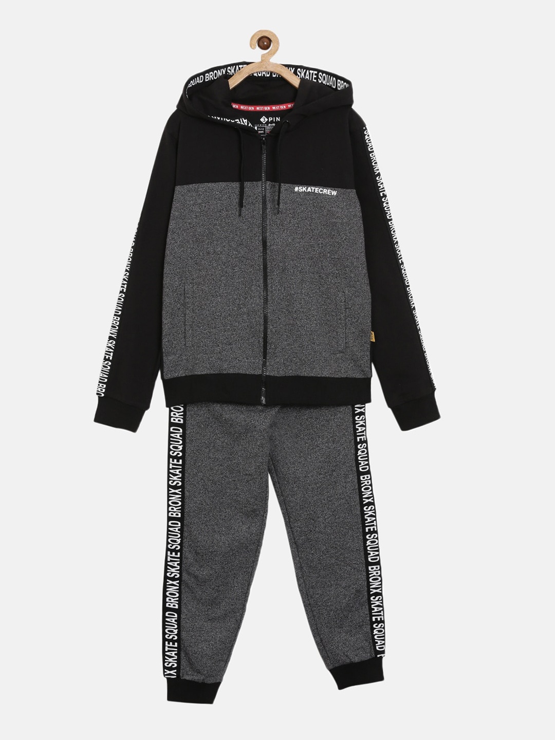 

3PIN Boys Black & Charcoal Grey Colourblocked Cotton Tracksuit
