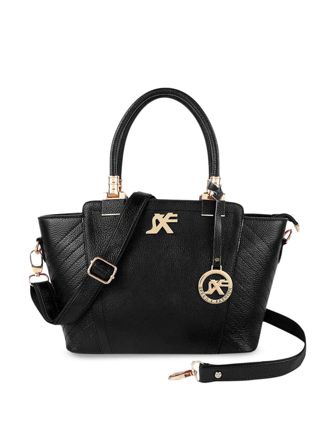 

SXF SPEED X FASHION Black Leather Structured Handheld Bag