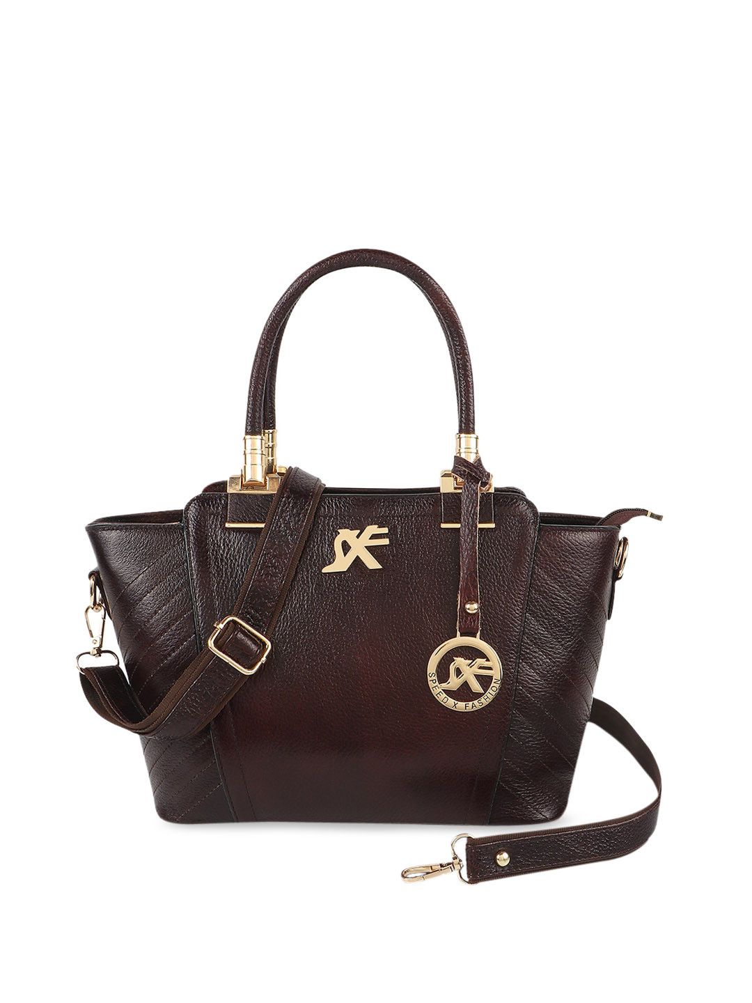 

SXF SPEED X FASHION Brown Leather Structured Handheld Bag with Tasselled