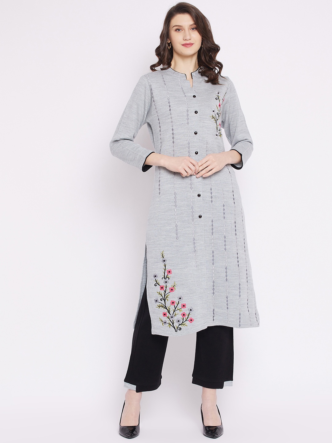 

Zigo Women Grey Floral Embroidered Kurta with Trousers