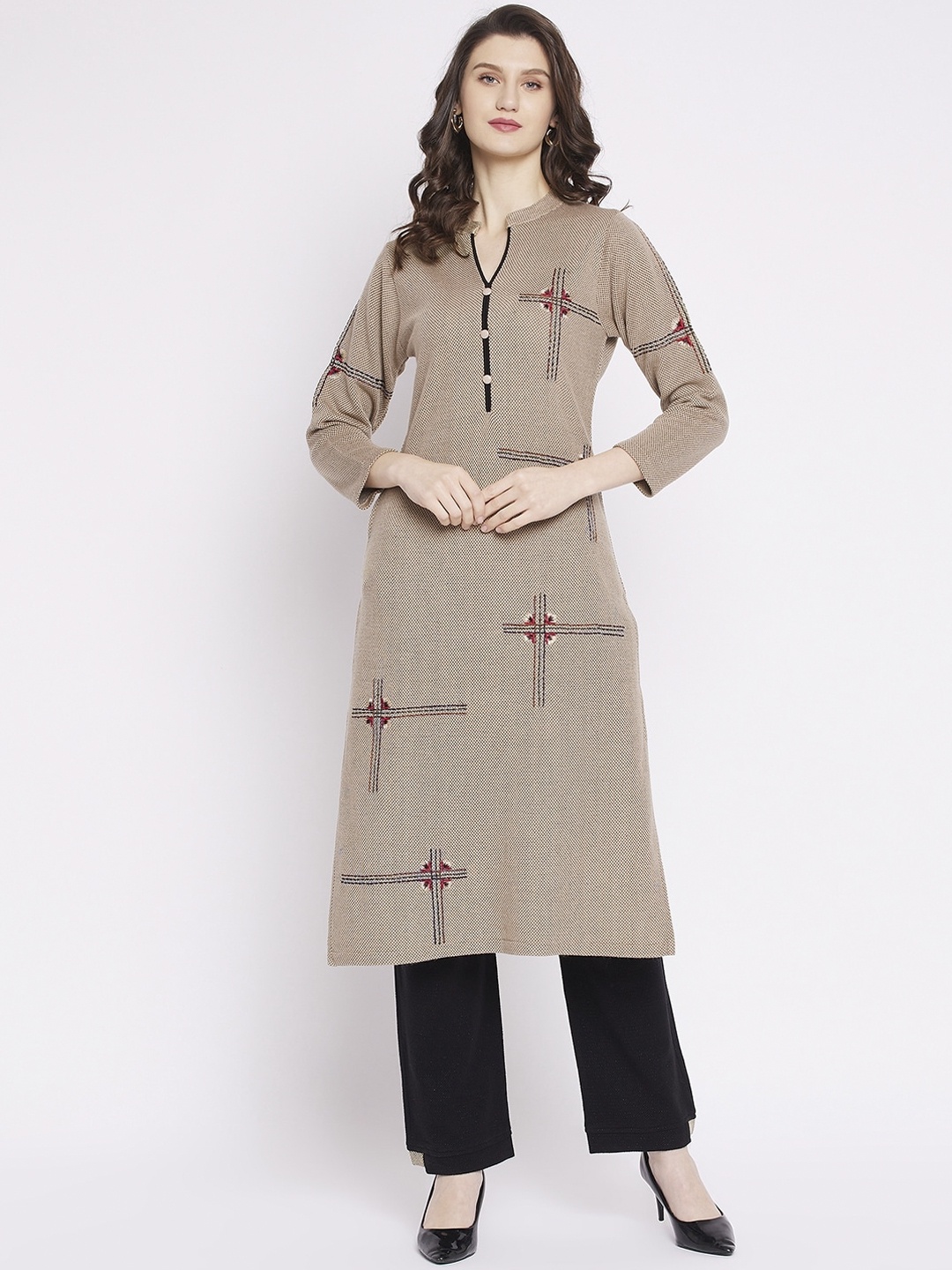 

Zigo Women Beige Striped Woolen Kurta with Trousers