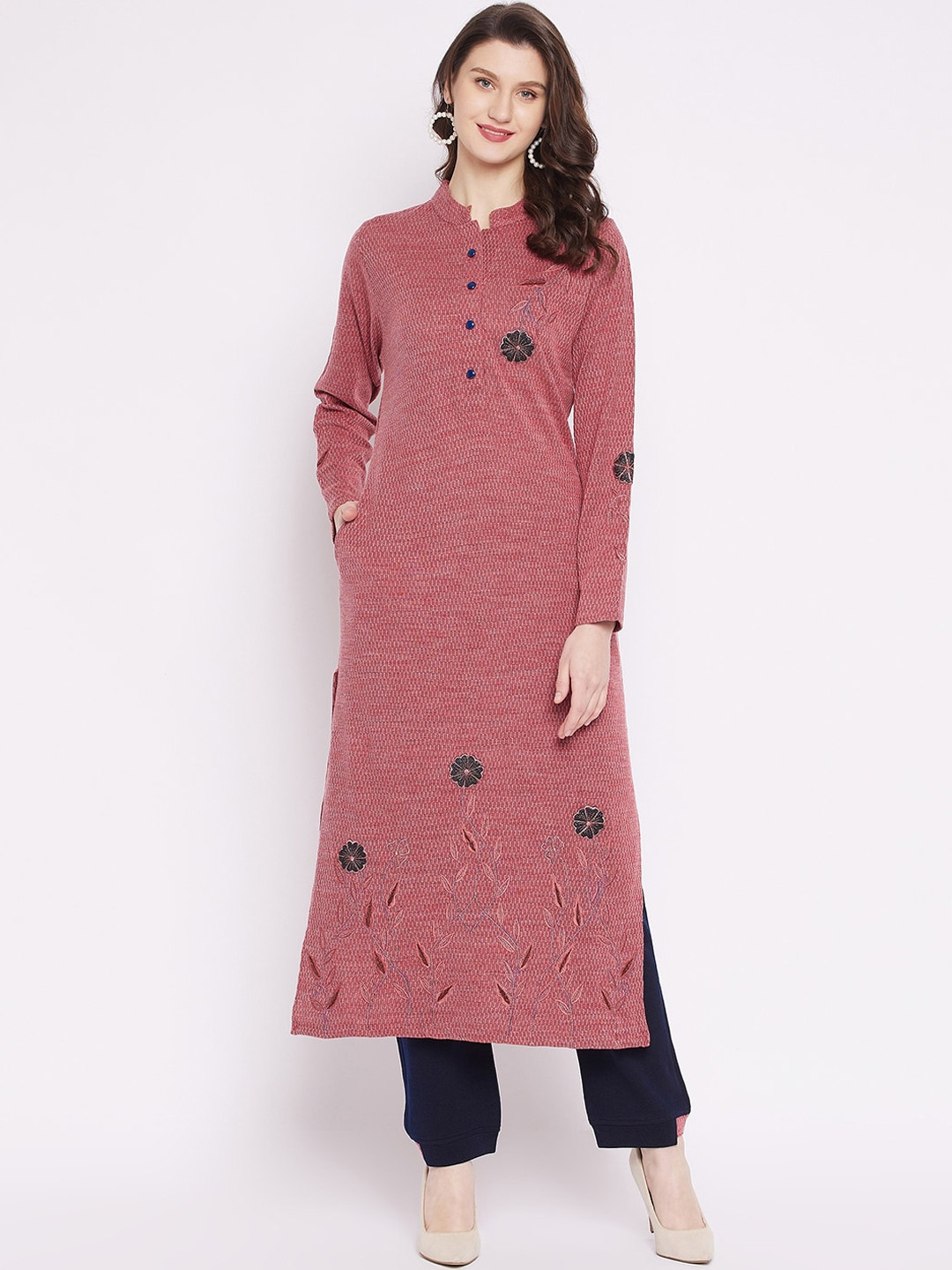 

Zigo Women Maroon Floral Embroidered Kurta with Trousers