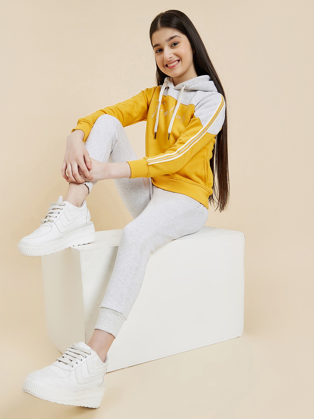 

Sweet Dreams Girls Mustard Yellow & Grey Colourblocked Tracksuit
