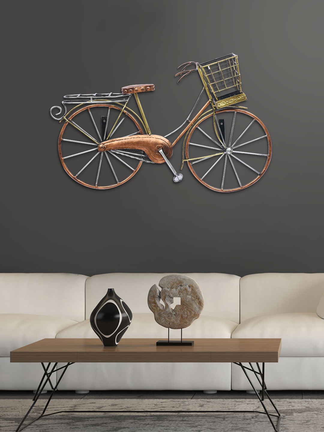 

Aapno Rajasthan Gold-Toned Bicycle With Basket Wall Decor