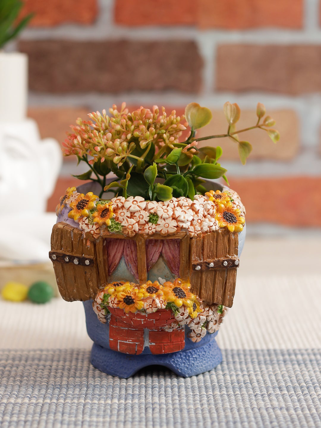 

TAYHAA Brown & Blue Floral Design Ceramic Pot