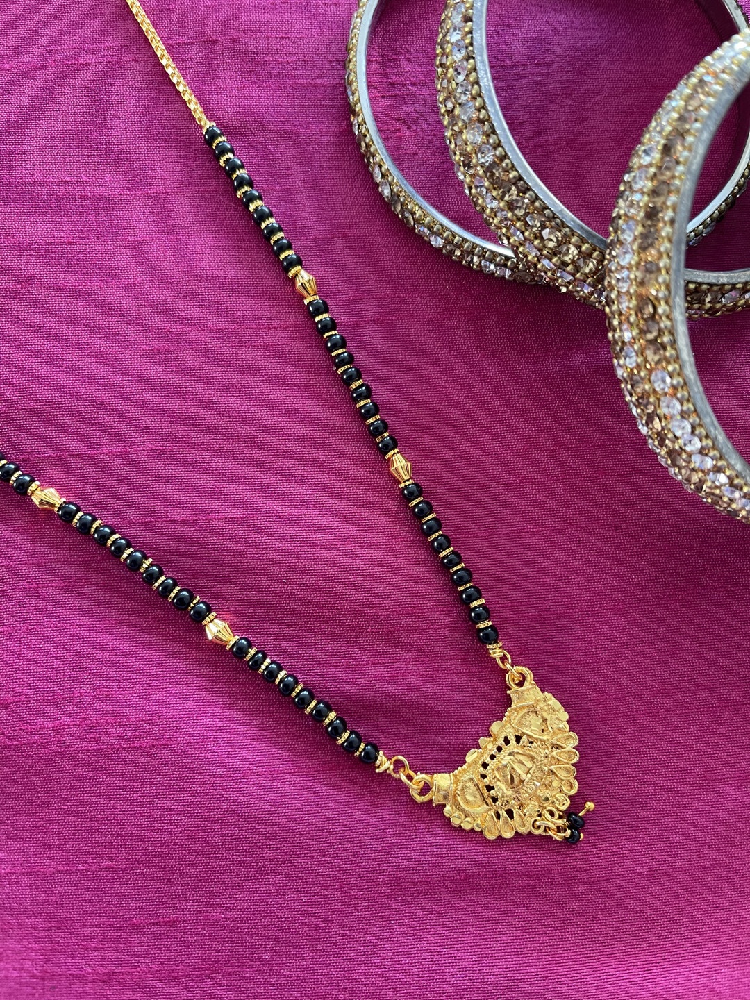 

Digital Dress Room Gold-Plated Black Beaded Mangalsutra Set
