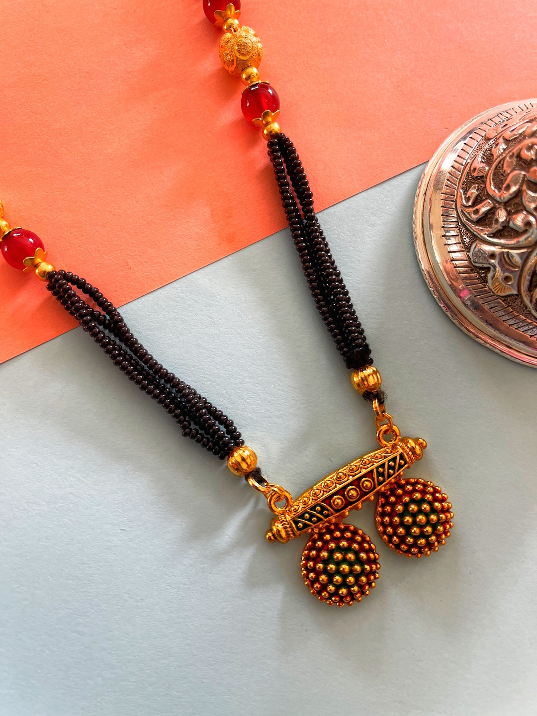 

Digital Dress Room Gold-Plated Black Beaded Mangalsutra Set