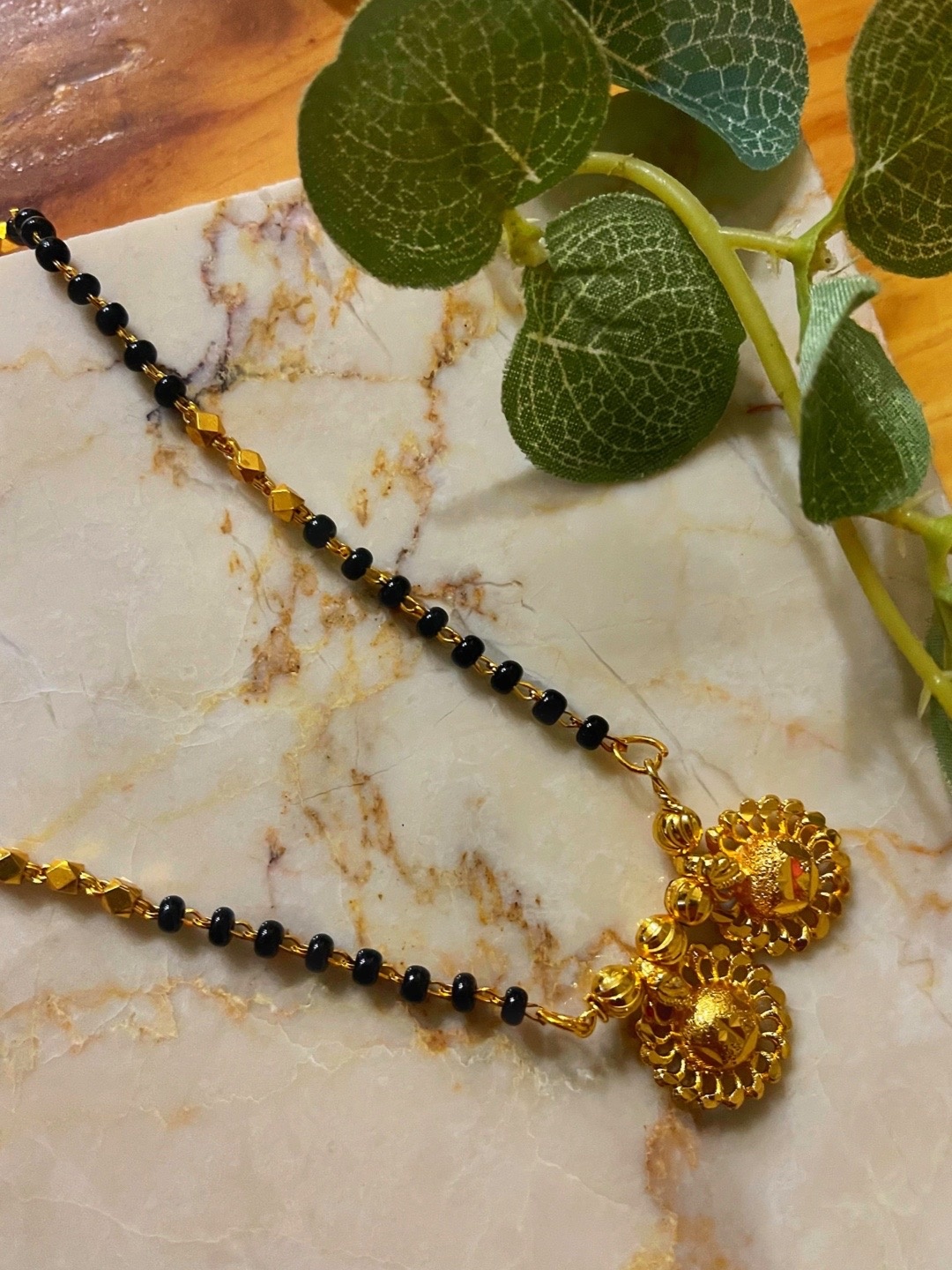 

Digital Dress Room Gold-Plated Black Beaded Maharashtrian Vati Pendant Mangalsutra