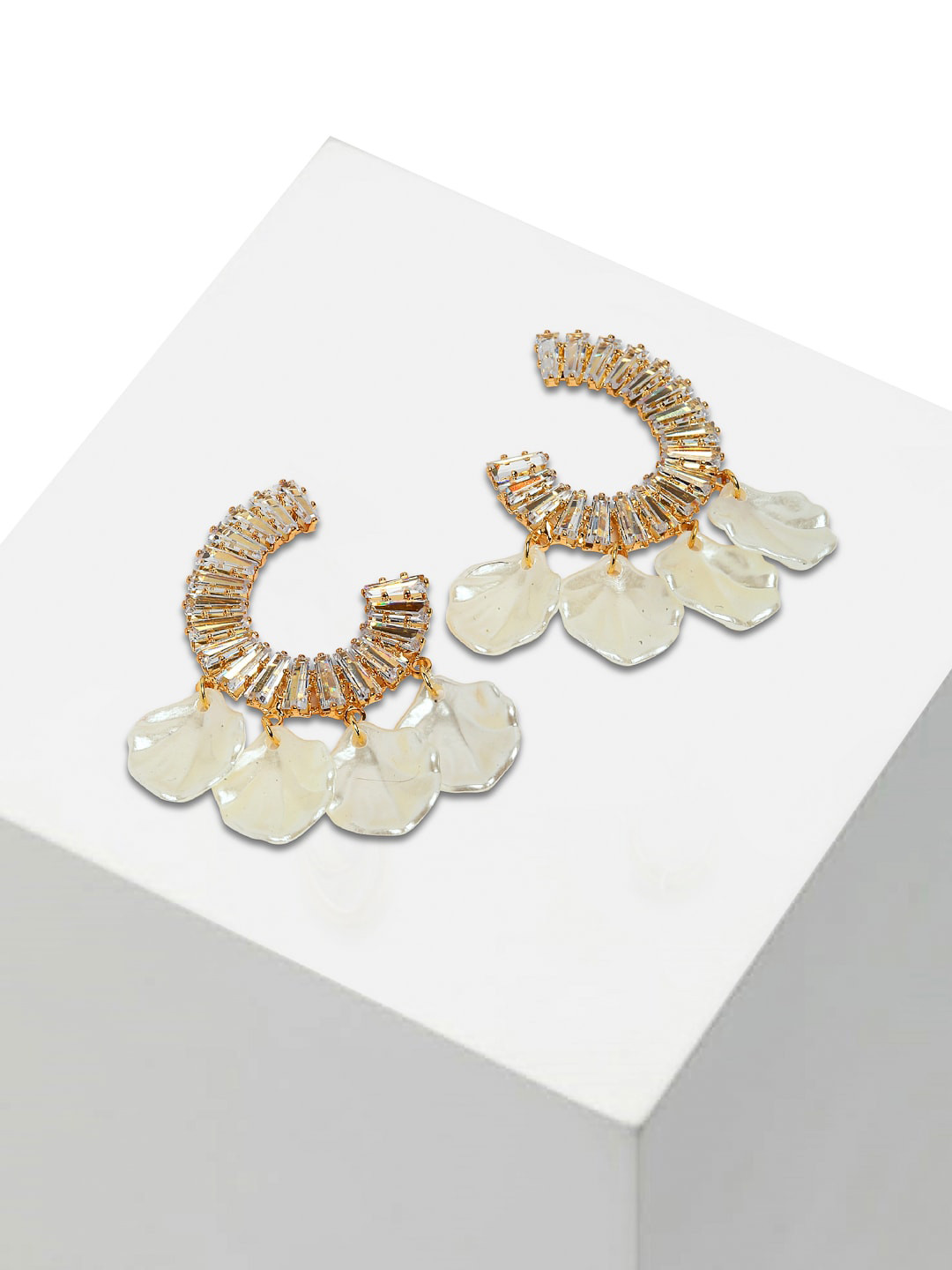 

AVANT-GARDE PARIS Gold-Plated Off-White Crystal Half Hoop Earrings