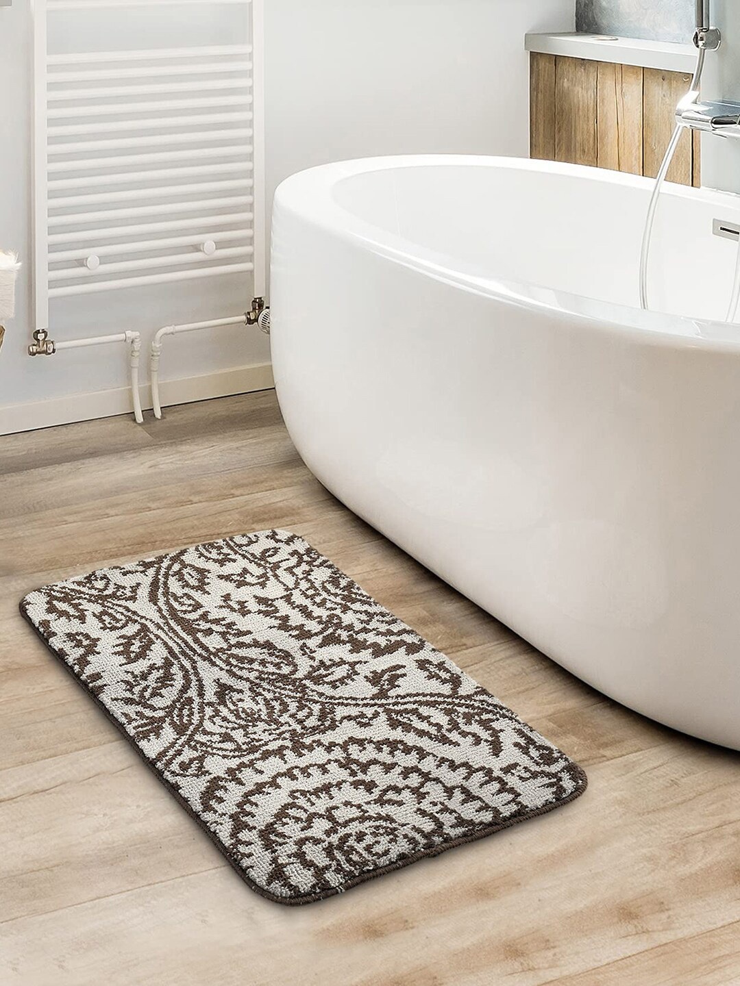 

Saral Home Grey Floral Printed Bath Rugs