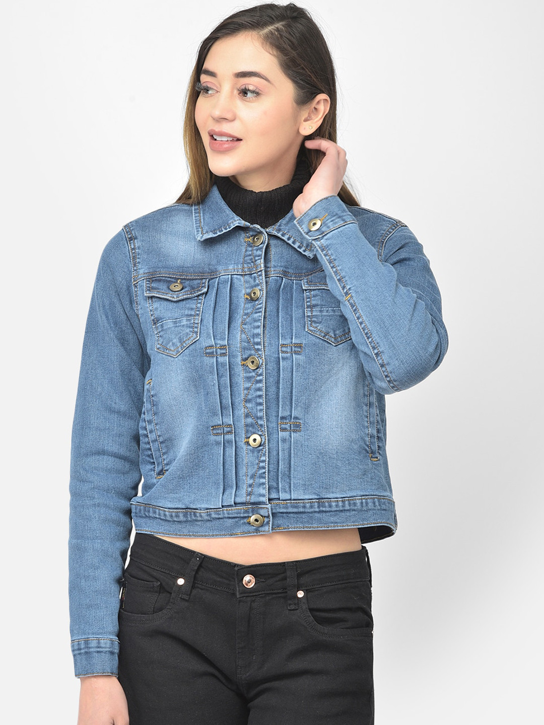 

Latin Quarters Women Blue Washed Crop Denim Jacket