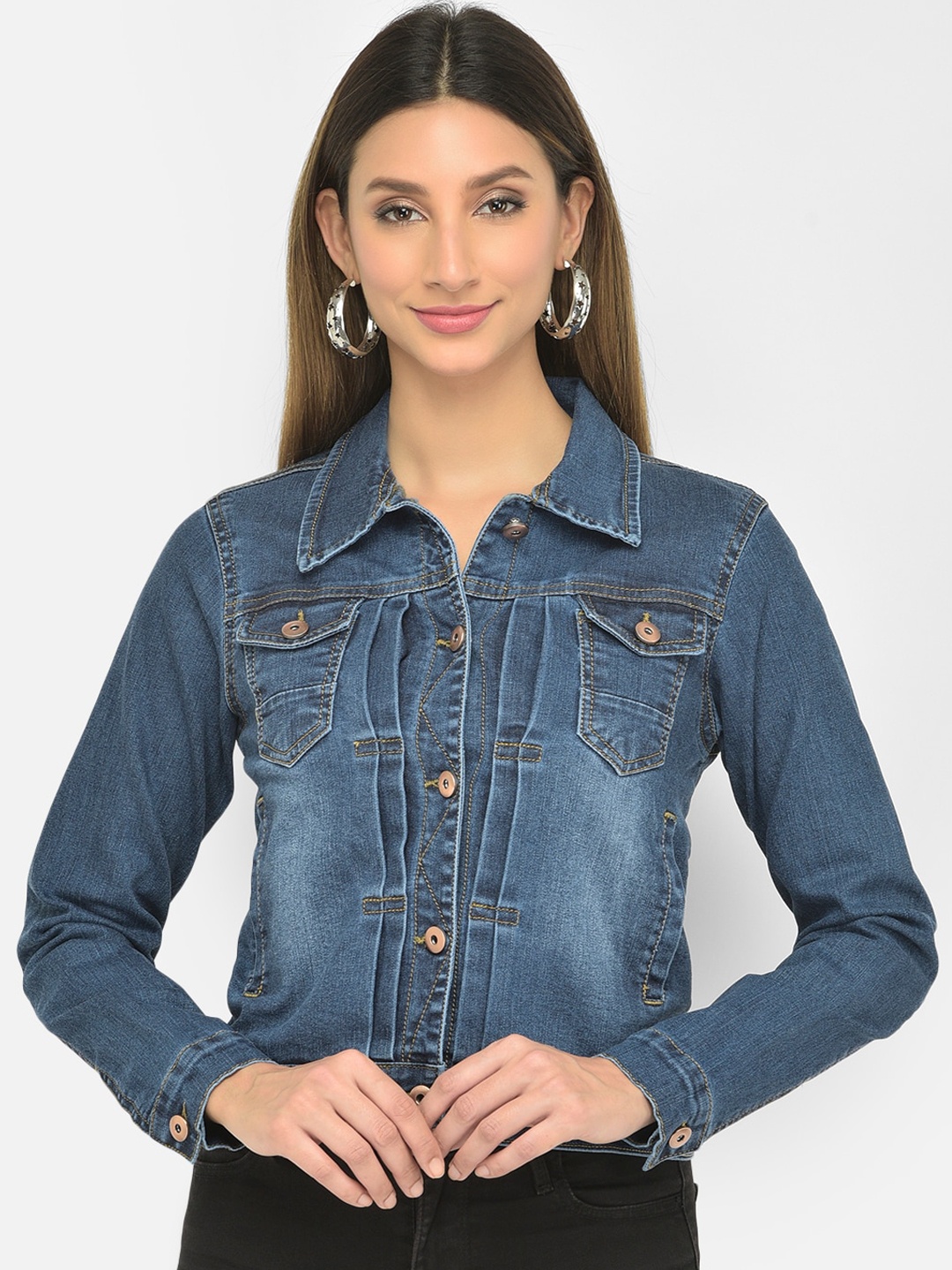 

Latin Quarters Women Navy Blue Washed Crop Denim Jacket