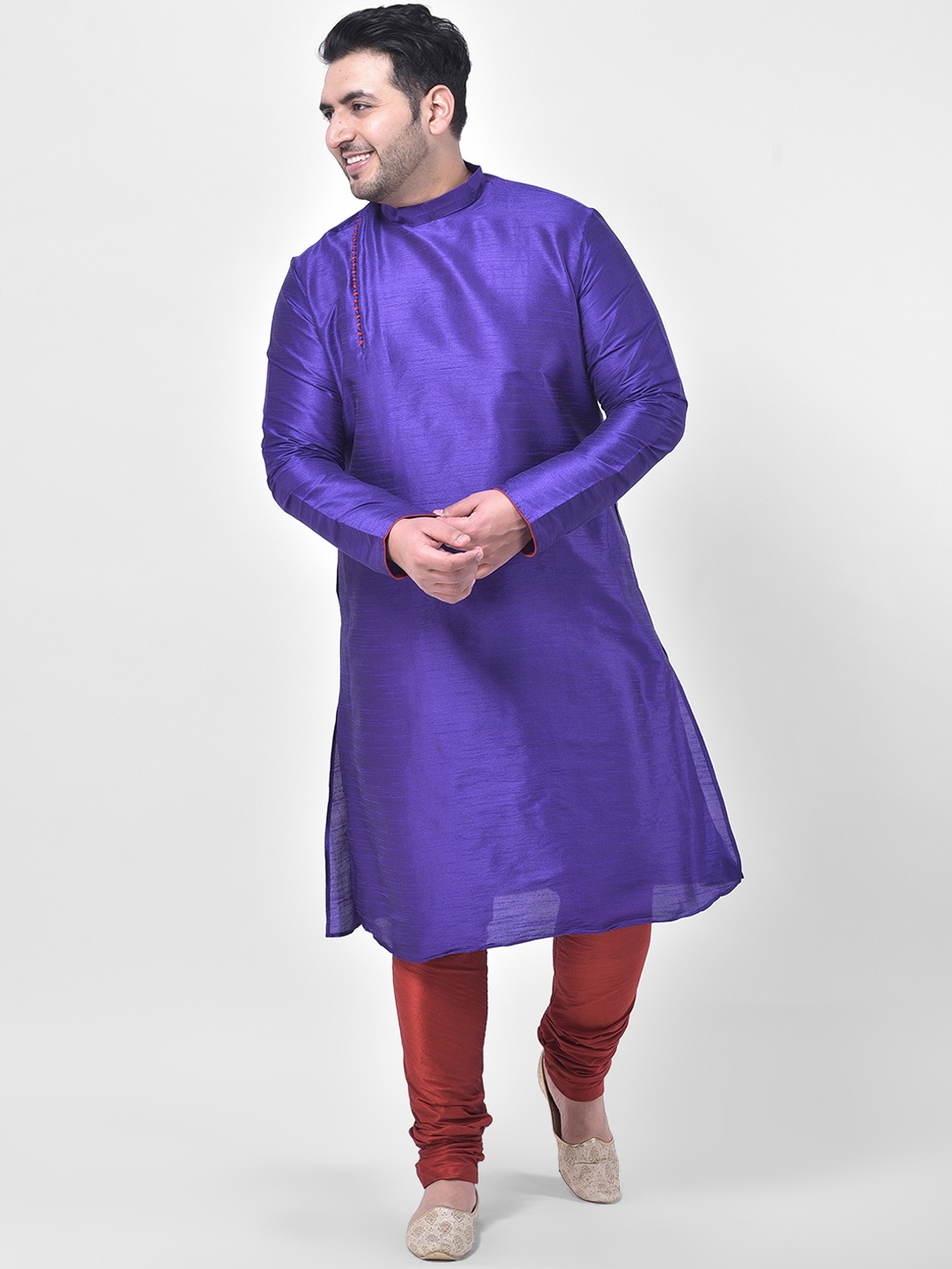 

DEYANN PLUS Men Purple Dupion Silk Kurta with Churidar