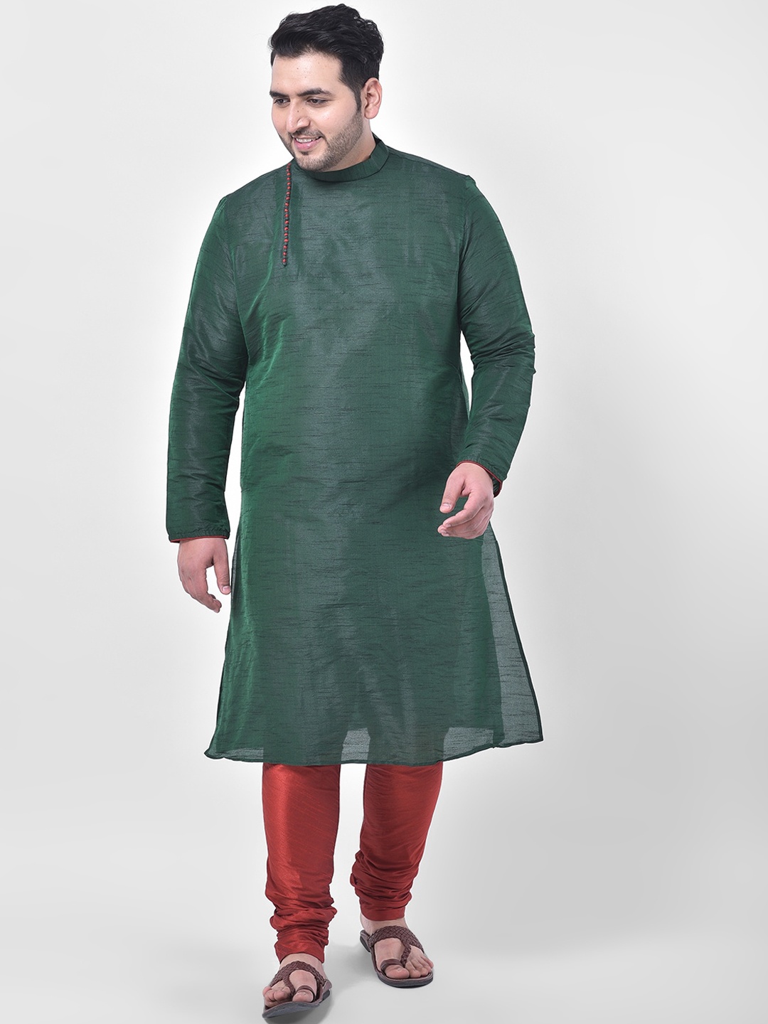 

DEYANN PLUS Men Green Dupion Silk Kurta with Pyjamas