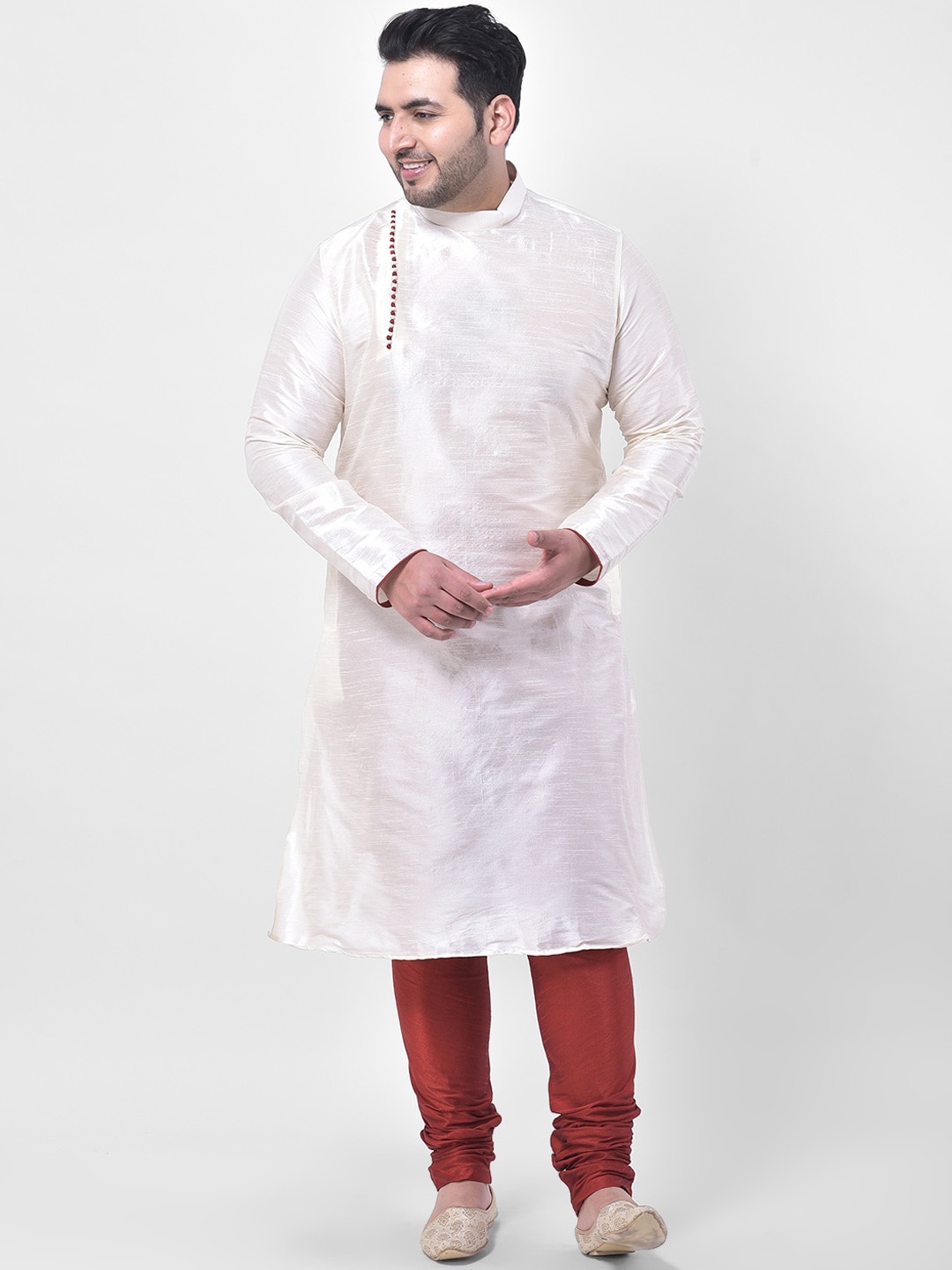 

DEYANN PLUS Men Off White Plus Size Dupion Silk Kurta with Churidar