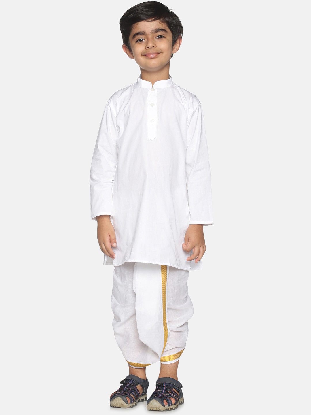 

Sethukrishna Boys White Pure Cotton Kurta with Dhoti Pants