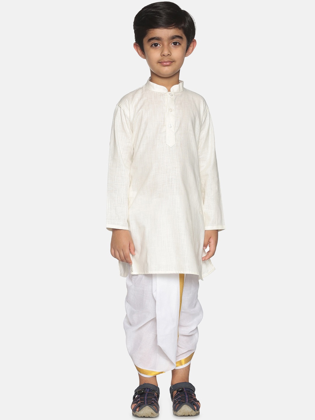 

Sethukrishna Boys Cream-Coloured Pure Cotton Kurta with Dhoti Pants