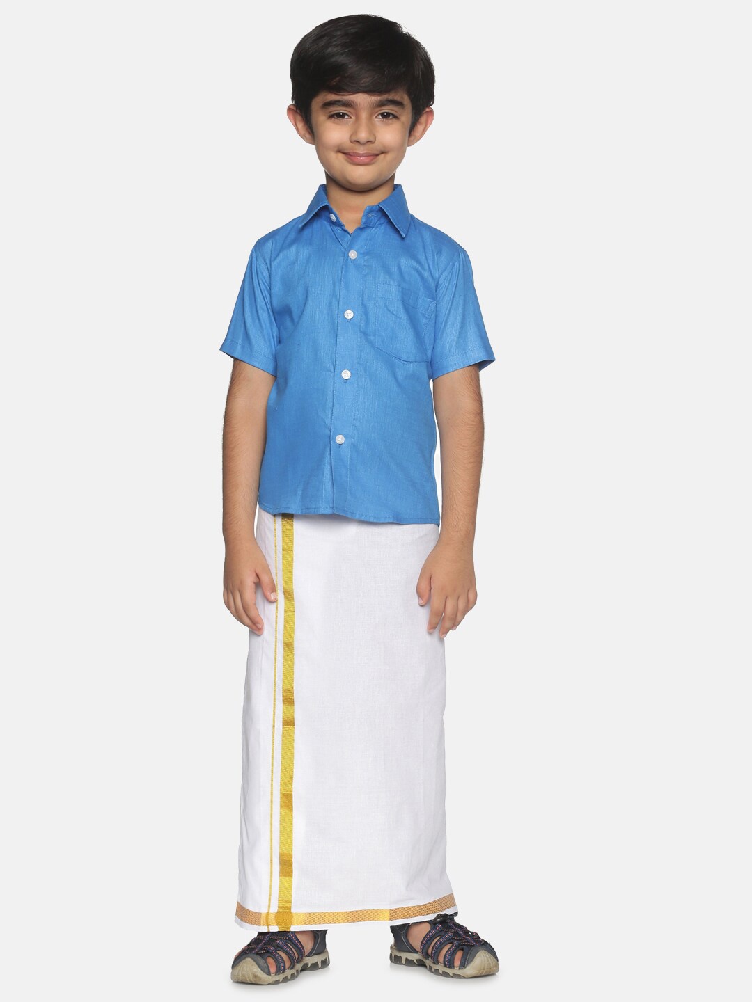 

Sethukrishna Boys Blue & White Shirt with Dhoti