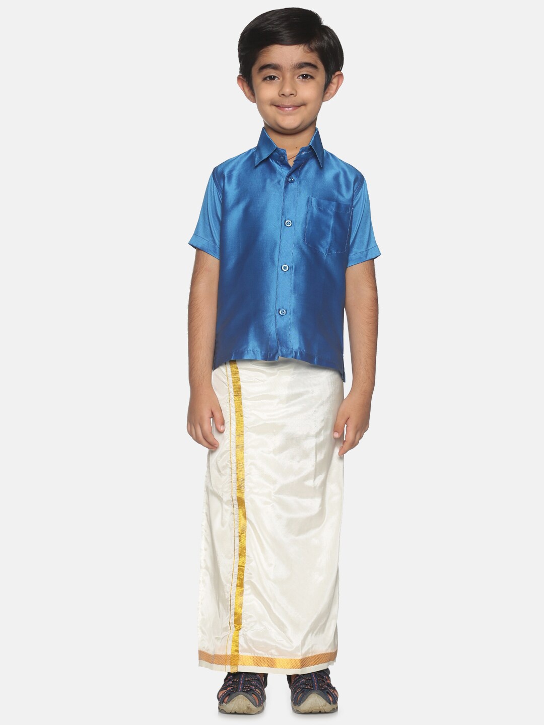 

Sethukrishna Boys Blue & White Shirt with Dhoti