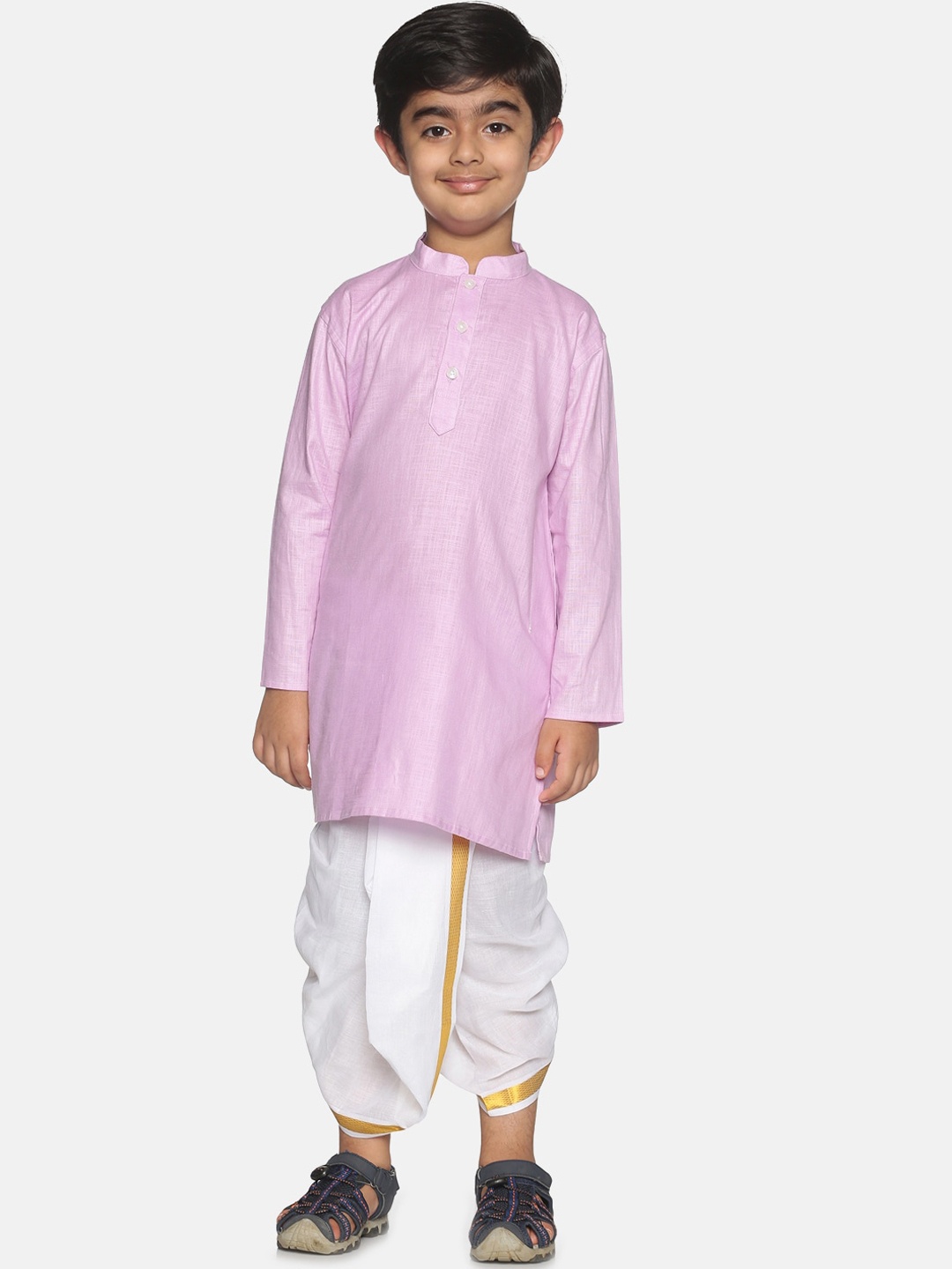 

Sethukrishna Boys Pink & White Pure Cotton Kurta with Dhoti Pants