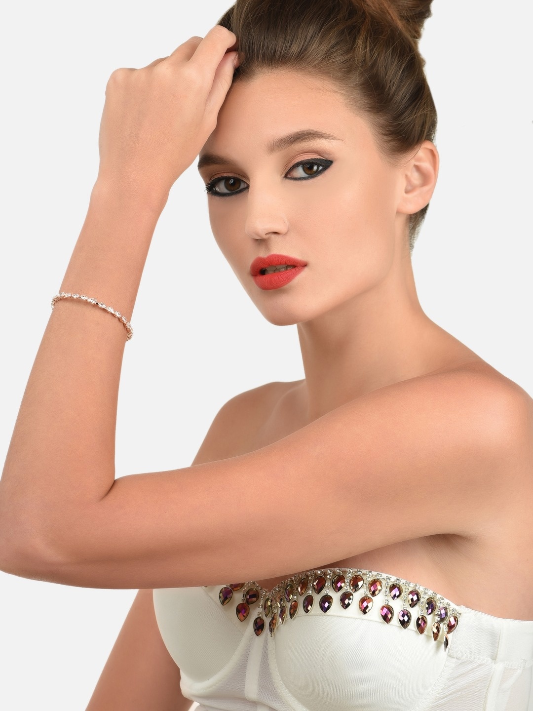 

AMI Women Rose Gold-Plated & White Brass Cubic Zirconia Kada Bracelet
