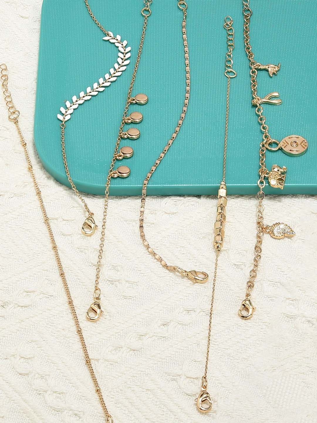 

AMI Women Set of 6 Gold-Plated & White Charm Bracelet