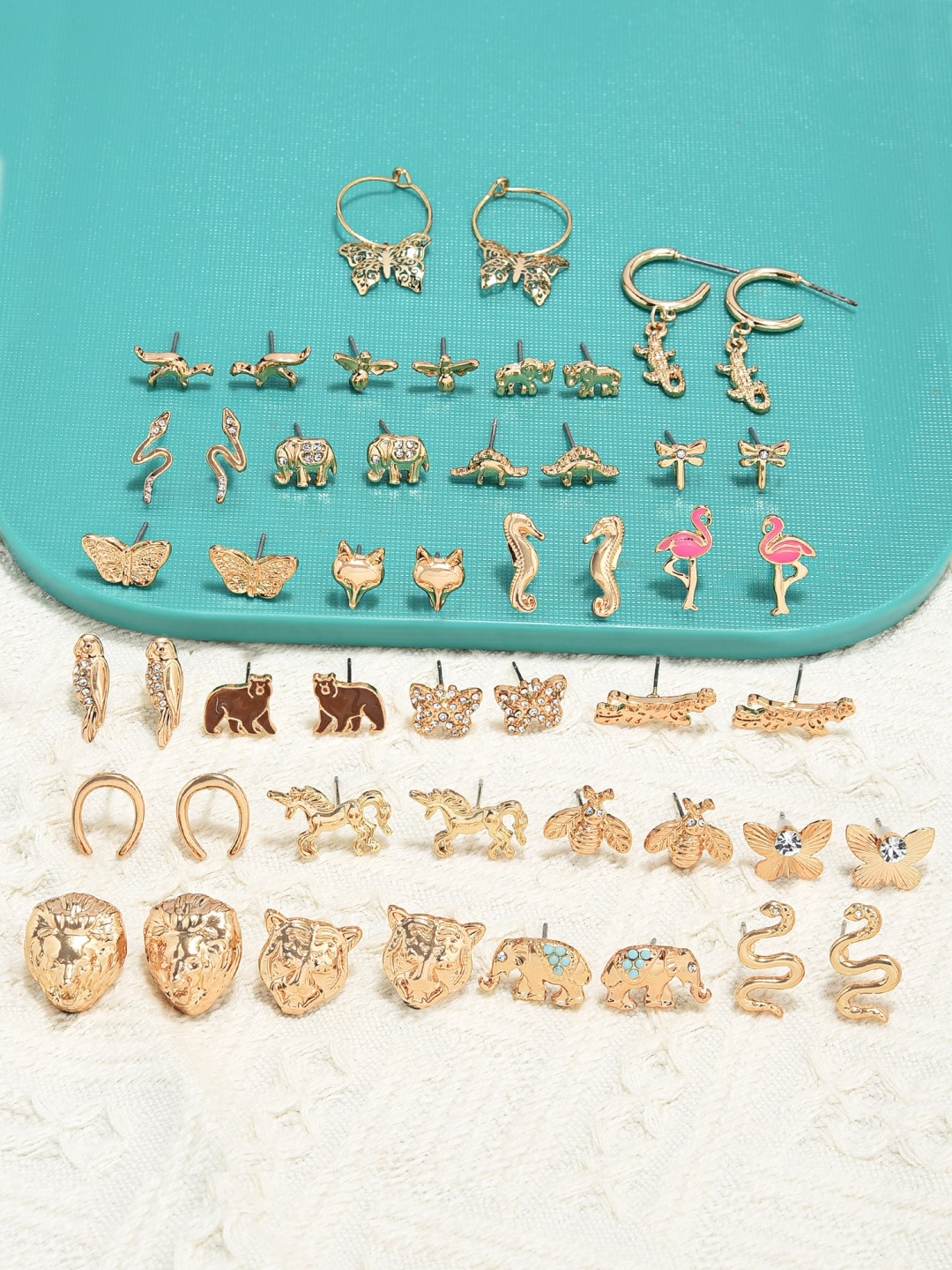 

AMI Set of 25 Gold-Toned Contemporary Studs & Drop Earrings