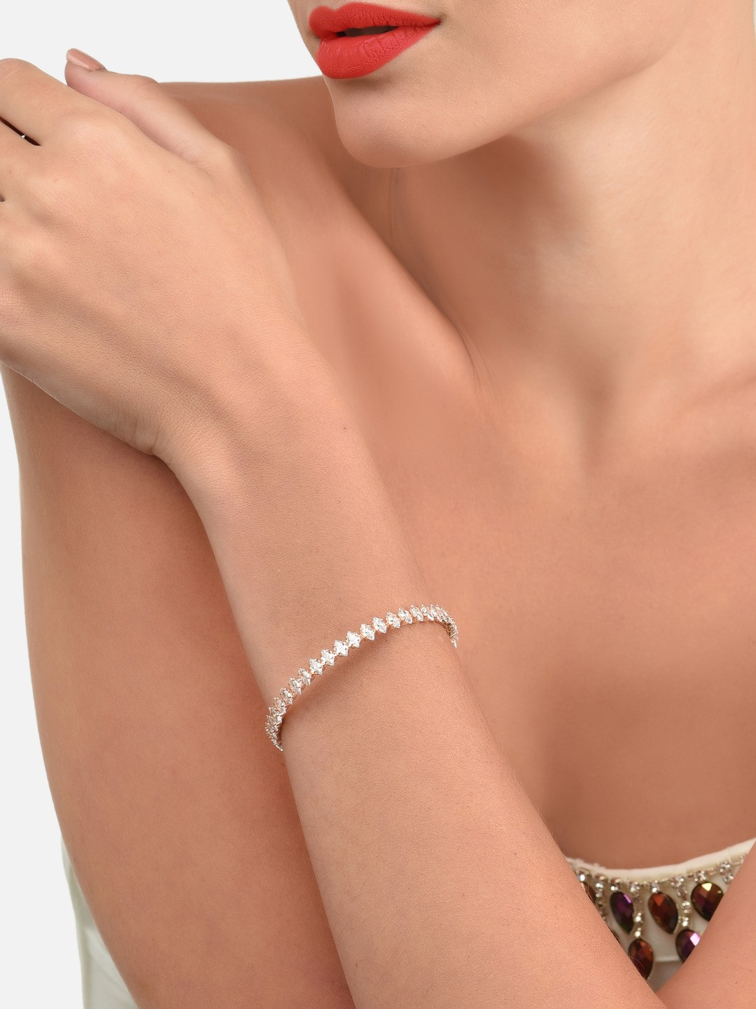 

AMI Women Rose Gold & White Brass Cubic Zirconia Rose Gold-Plated Kada Bracelet
