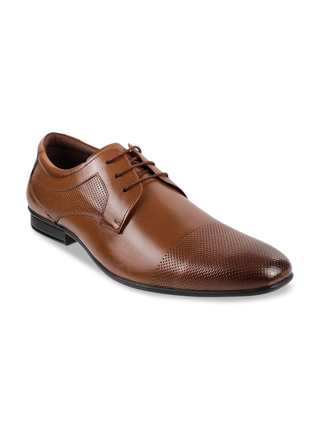 

Mochi Men Tan Brown Textured Leather Formal Derbys