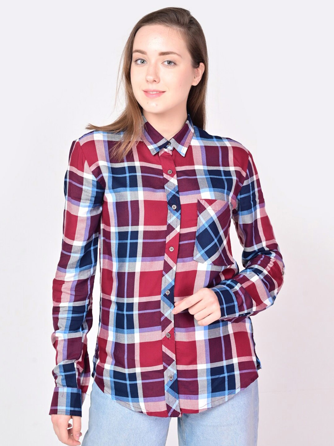 

ANI Women Multicoloured Slim Fit Checked Casual Shirt, Multi
