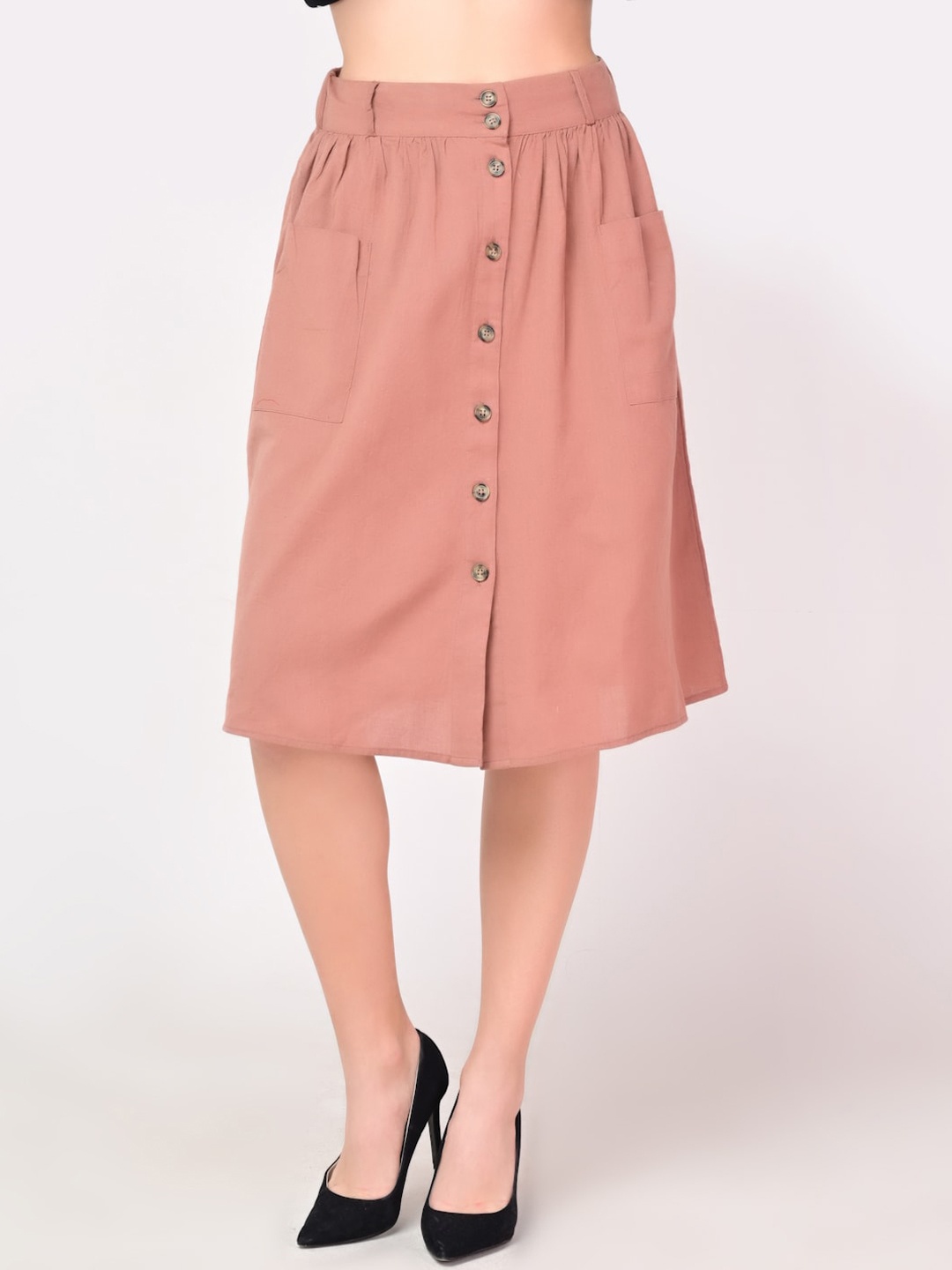

EVERYDAY by ANI Women Brown Solid A-Line Midi Skirt