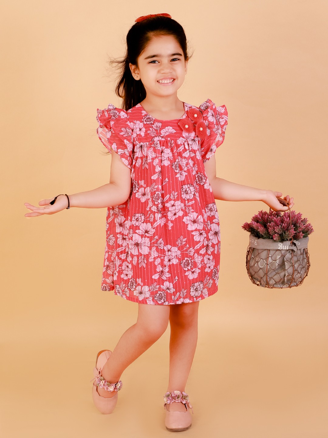 

LIL DRAMA Red Floral Georgette A-Line Dress