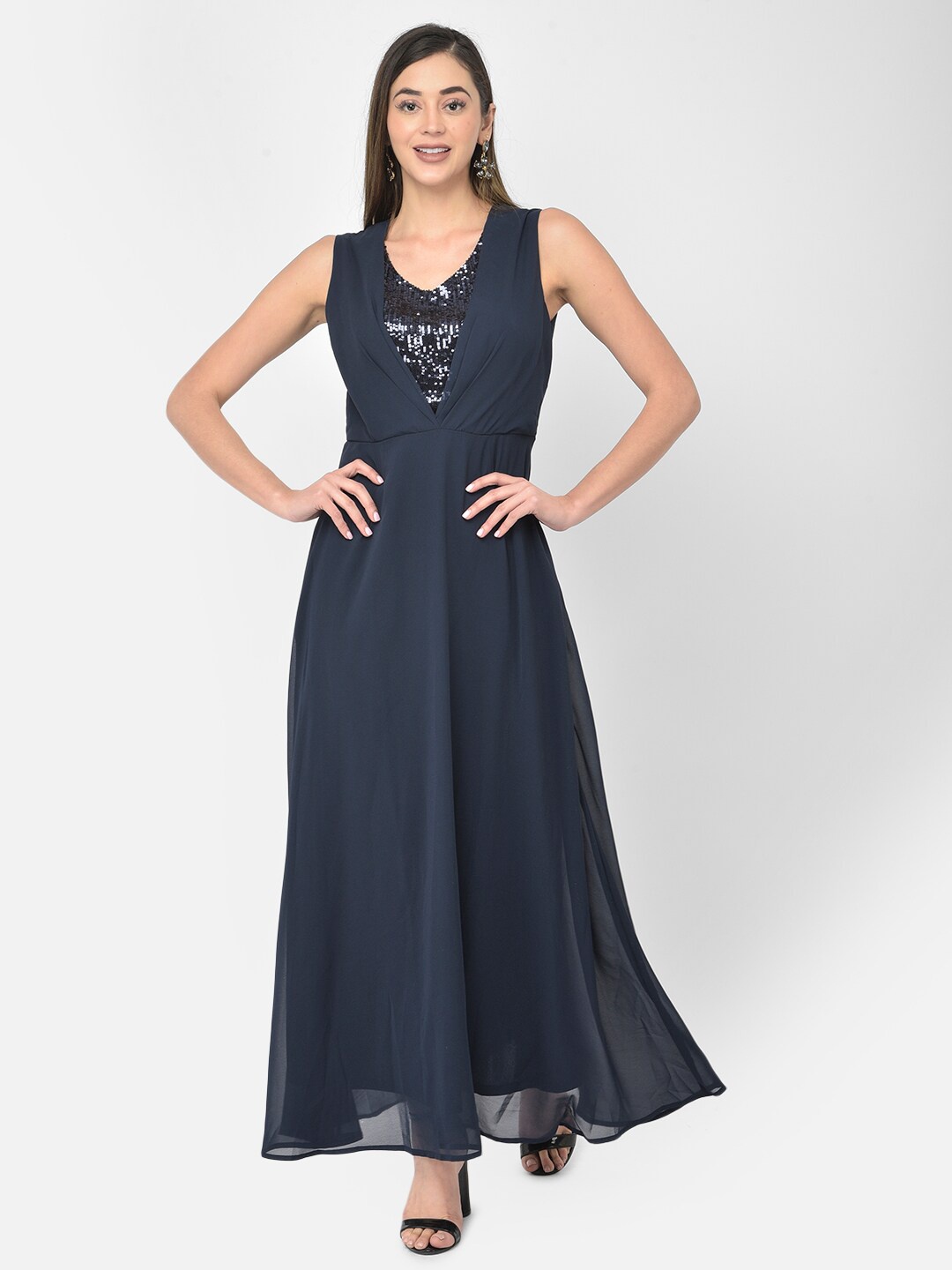 

Latin Quarters Navy Blue Embellished Sequined Maxi Dress