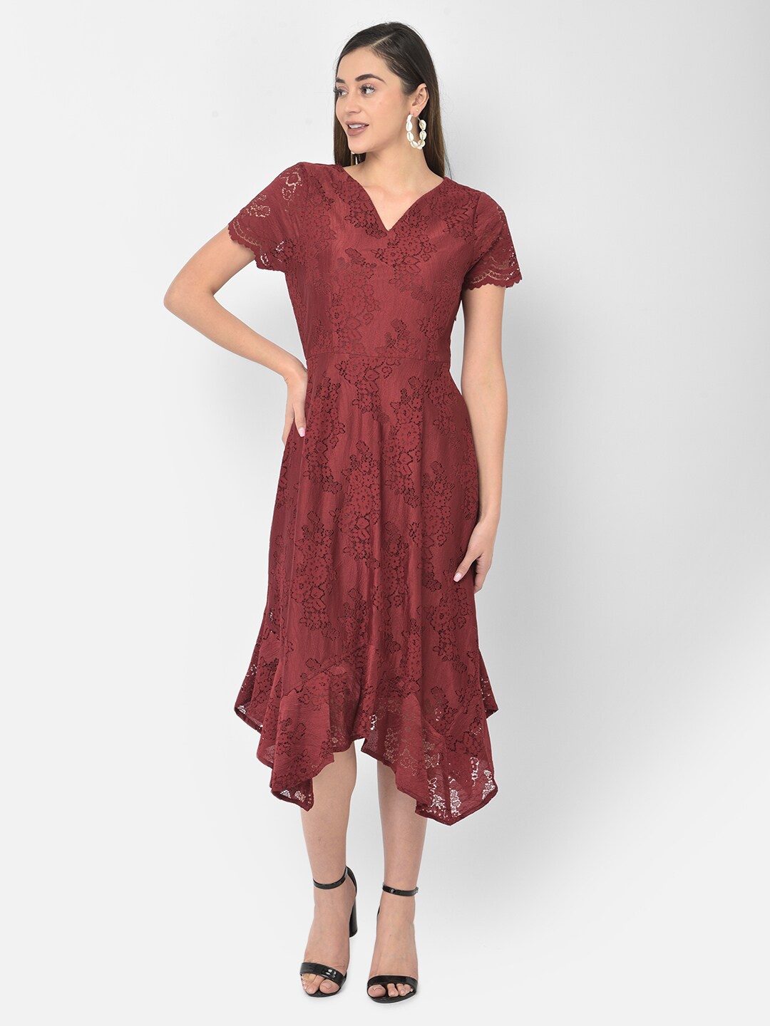 

Latin Quarters Maroon Lace Midi Dress