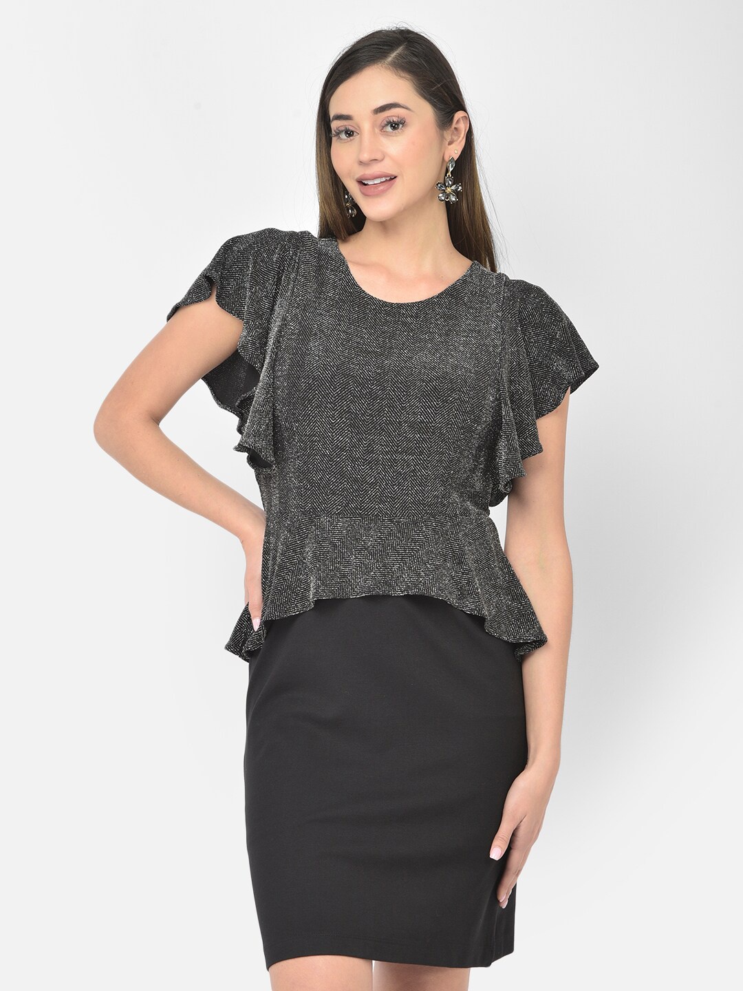 

Latin Quarters Grey & Black Lurex Peplum Dress