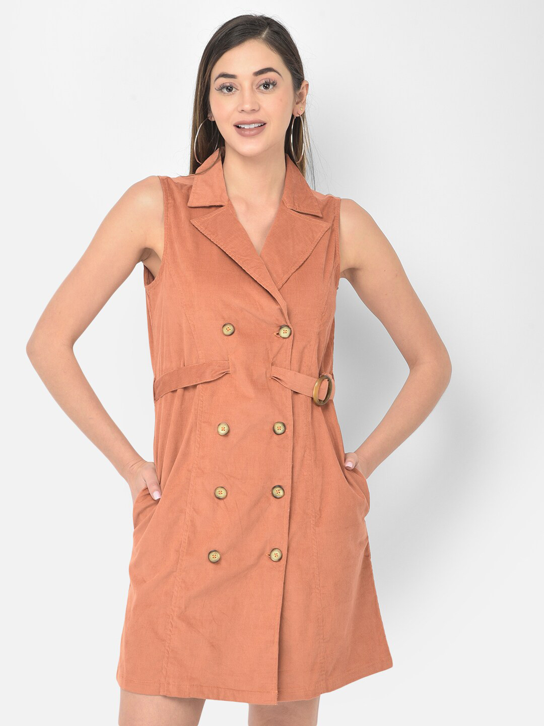 

Latin Quarters Women Orange Corduroy Shirt Dress
