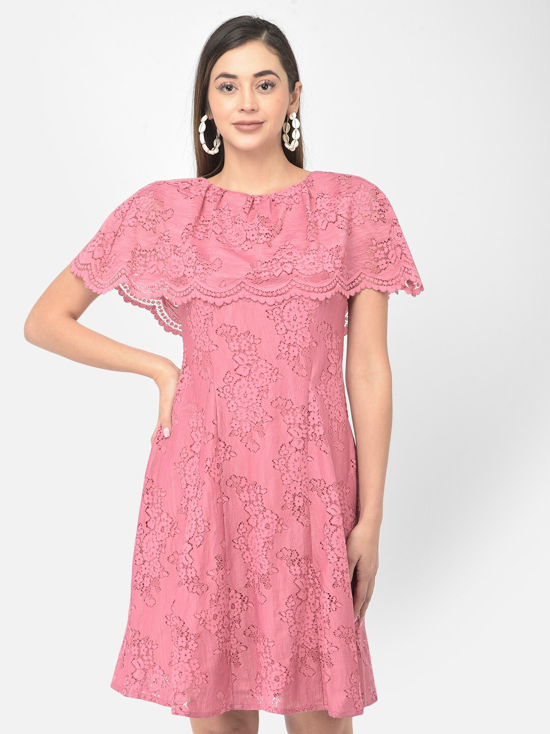 

Latin Quarters Women Pink Lace Cotton Dress
