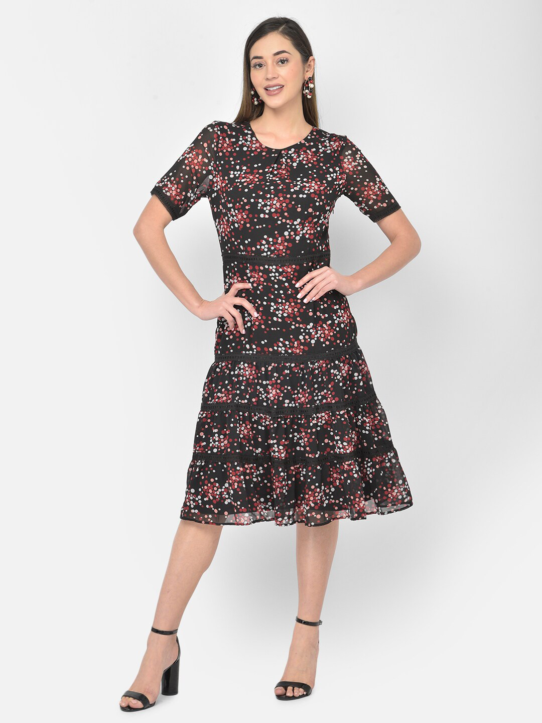 

Latin Quarters Black & Red Floral Georgette Dress